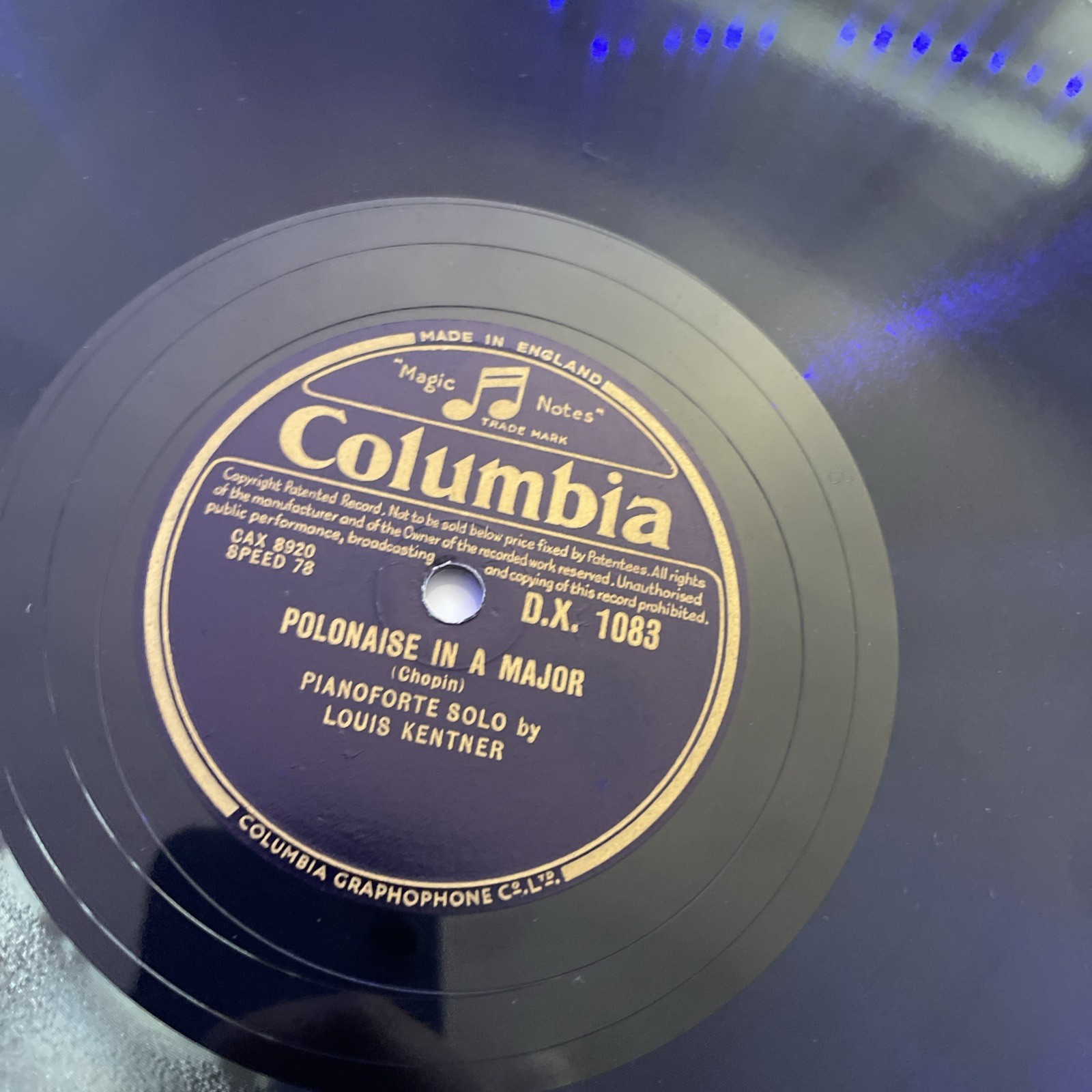 78 record Polonaise in A major Louis Kentner & Étude in C minor Coumbia DX1083 F