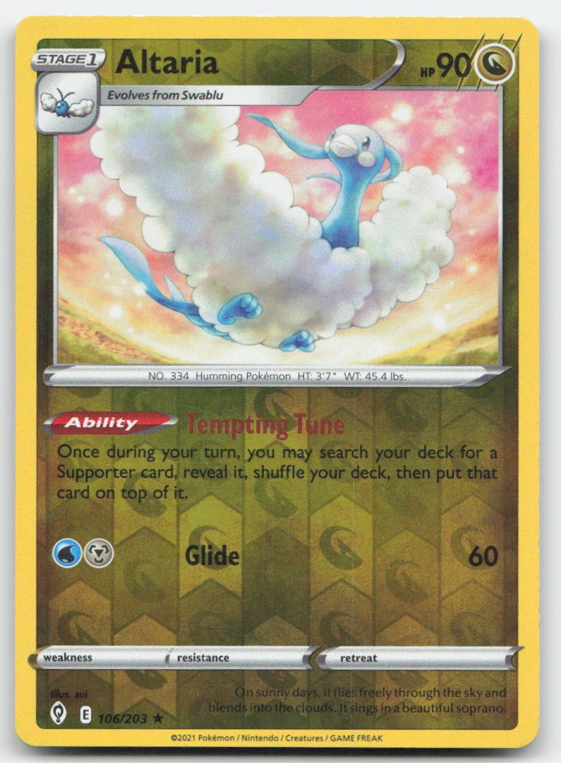 Altaria 106/203 SWSH07: Evolving Skies Reverse Holofoil Raro Pokemon LP