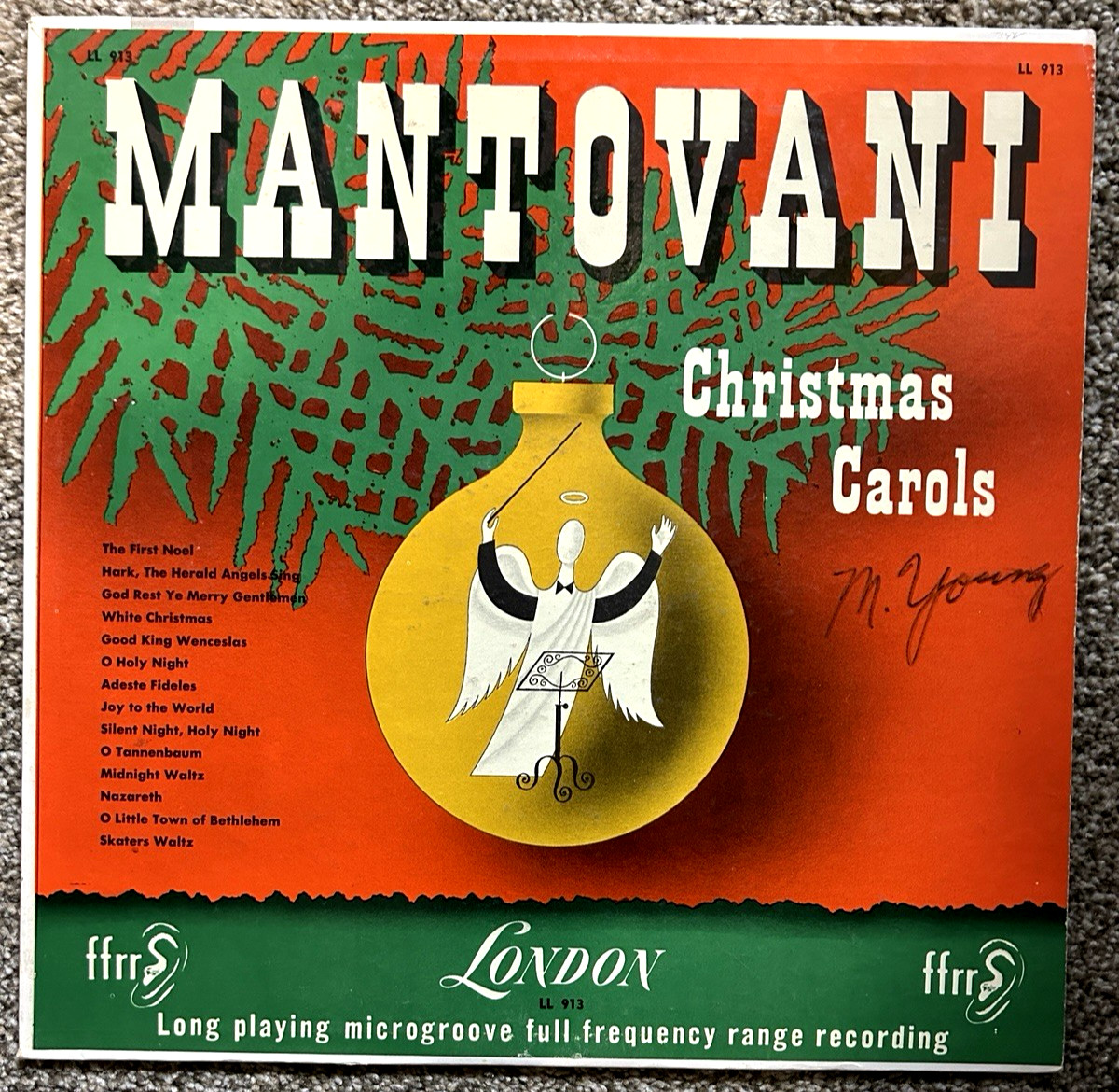 Mantovani Christmas Carols London LL 913 12" Black Vinyl LP 33 RPM Holiday VG+