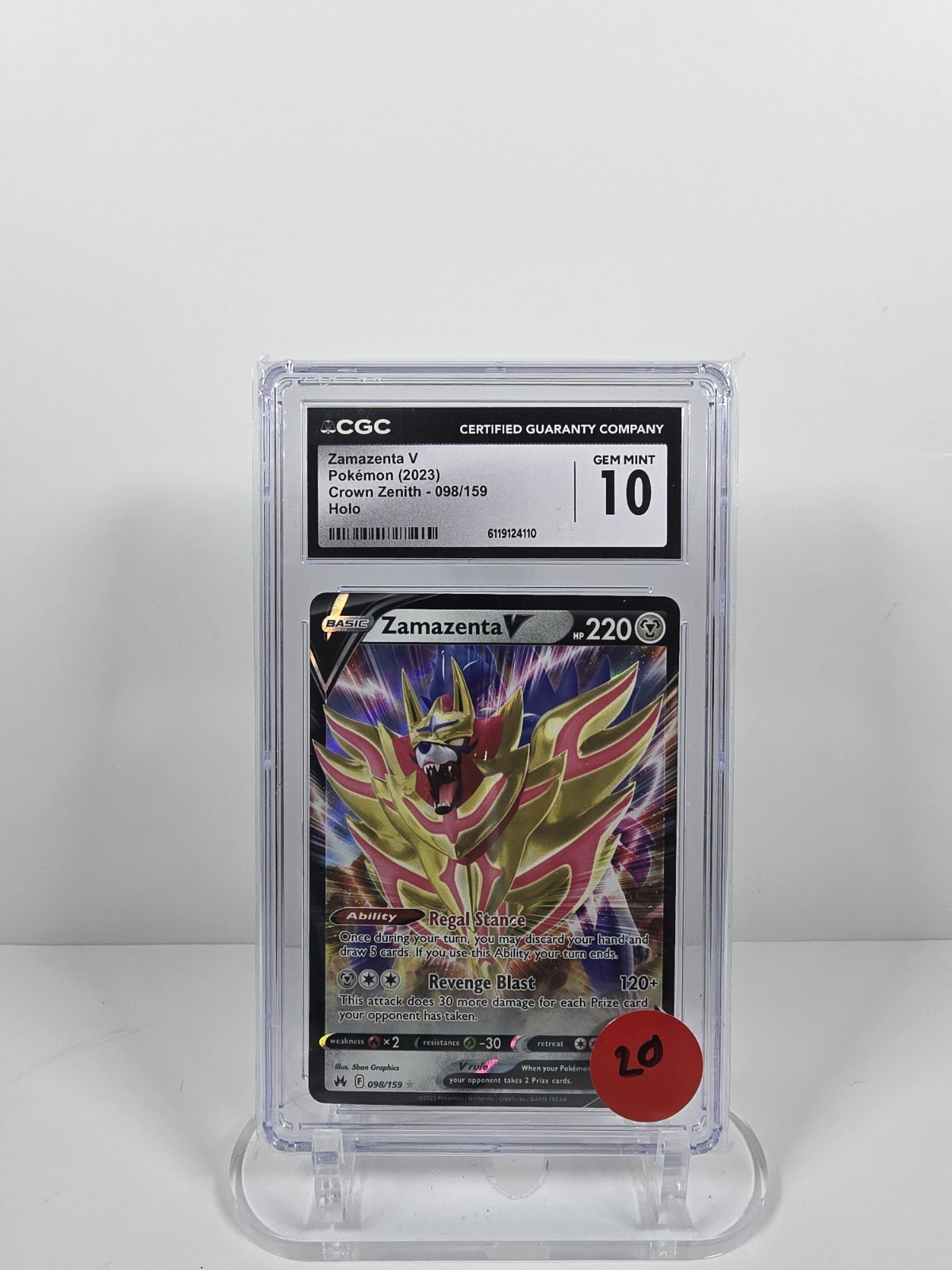 CGC GEM MINT 10 Pokemon Zamazenta V 098/159 SWSH: Crown Zenith Holo