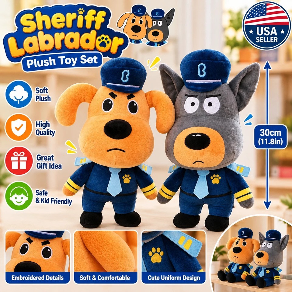 30cm Sheriff Labrador Dog Plush Toy Security Sergeant Soft Stuffed Animal Doll +
