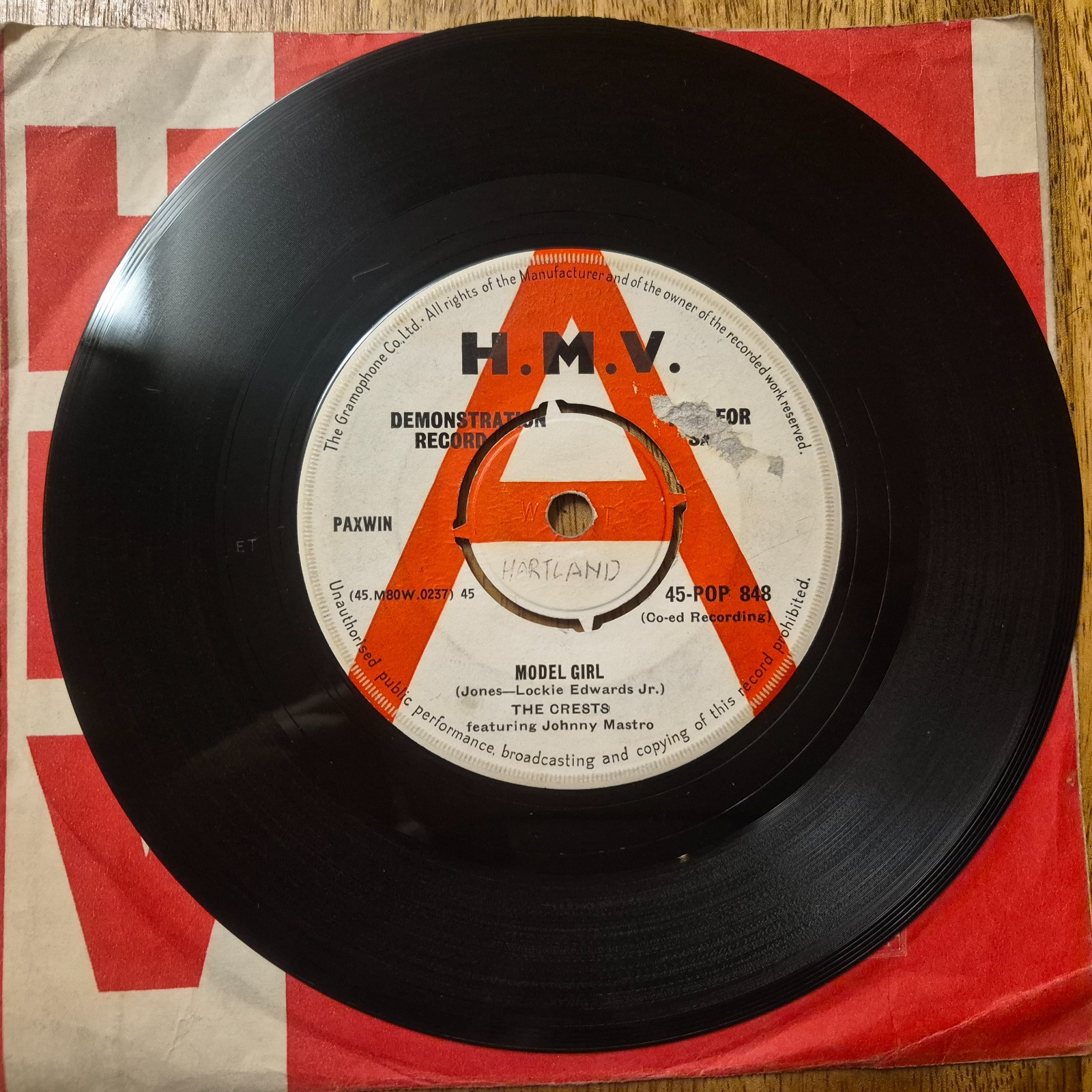 The Crests – Model Girl 1961 PROMO His Master's Voice ‎– 45-POP 848 7”