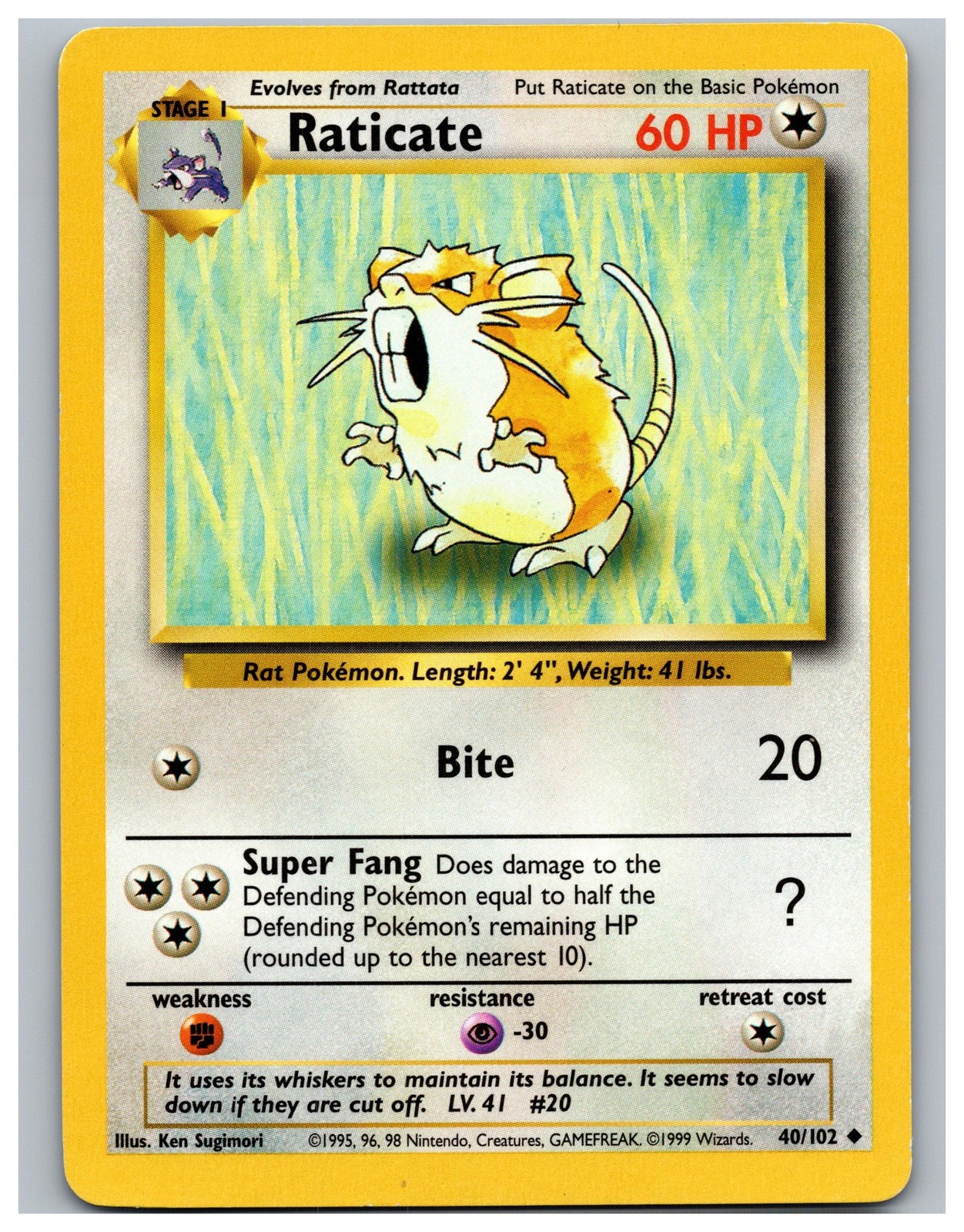 Raticate 40/102 Base Set Pokemon Card