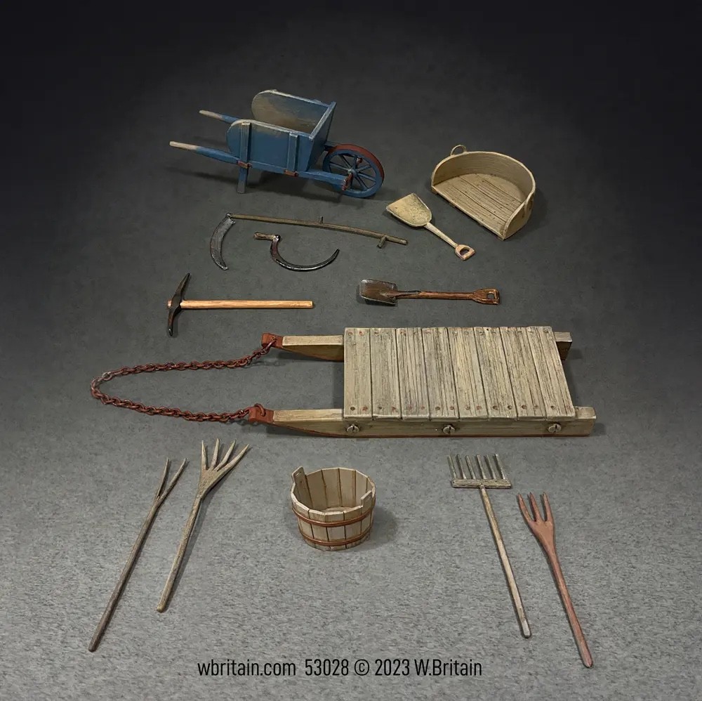 W Britain 53028 - Attrezzi agricoli, XVIII e XIX secolo, set n.1