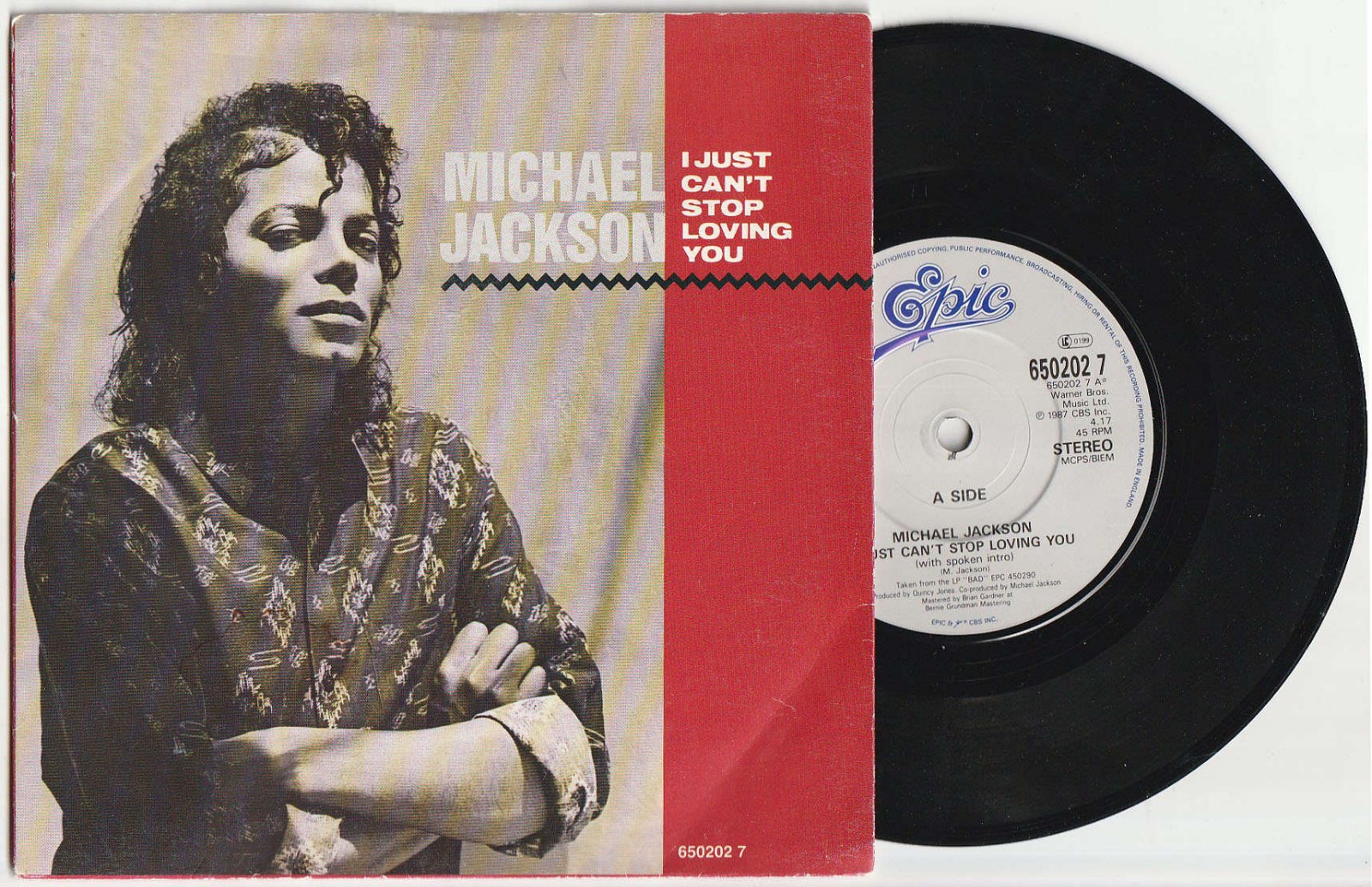 Michael Jackson I JUST CAN'T STOP LOVING Disque 45t 7" Vinyl Single Record 1987