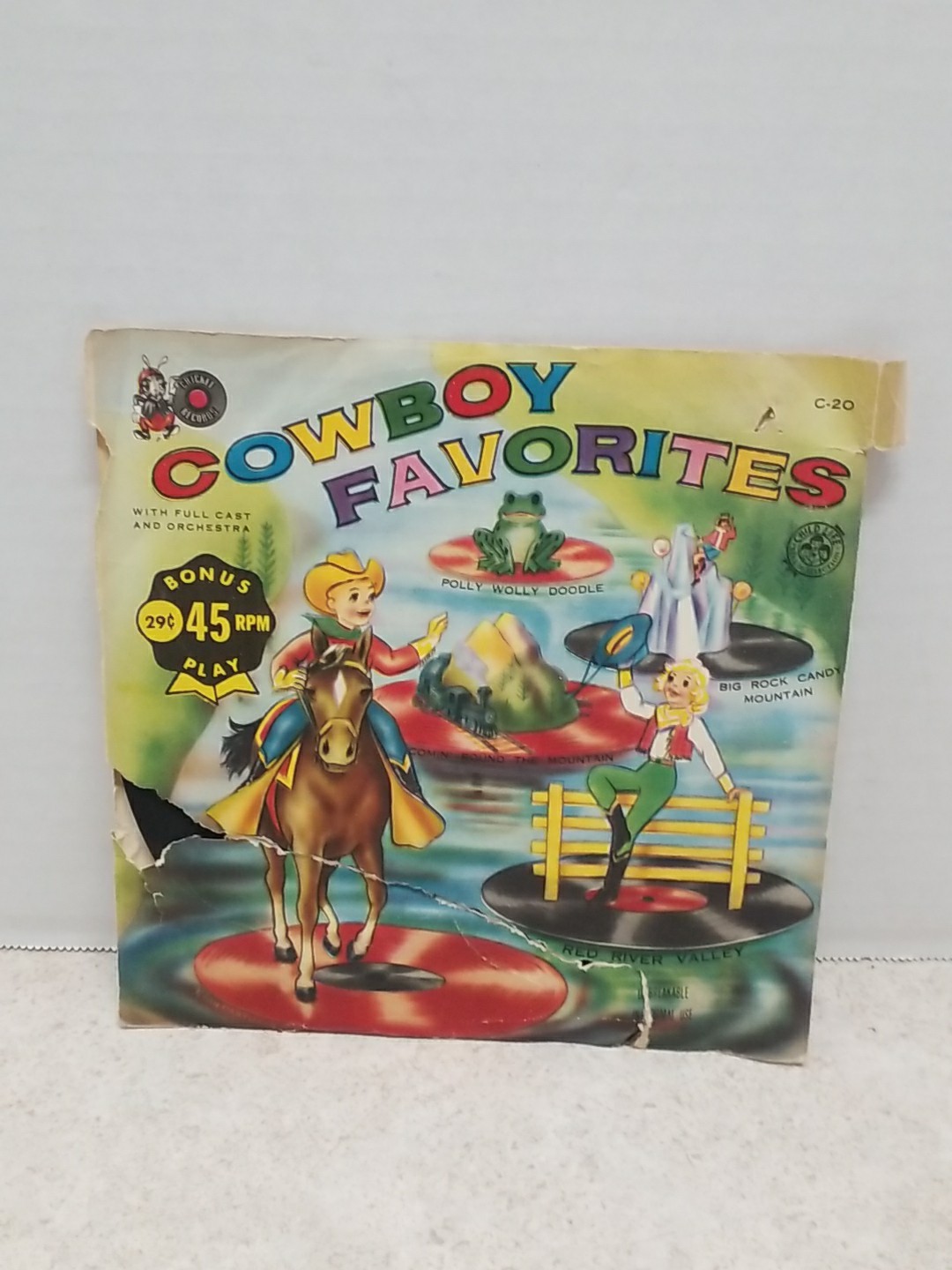 Various – Cowboy Favorites - Cricket C-20 7" 45rpm  Kids Songs Vintage 