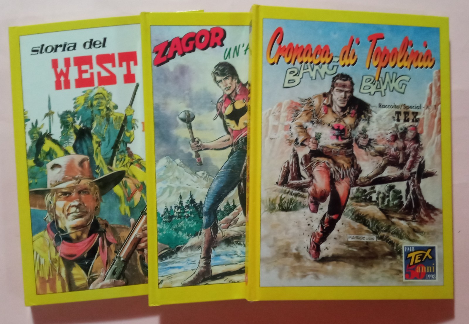 Lotto 3 volumi cartonati "Cronaca di Topolinia"  TEX, Zagor, Storia del WEST...