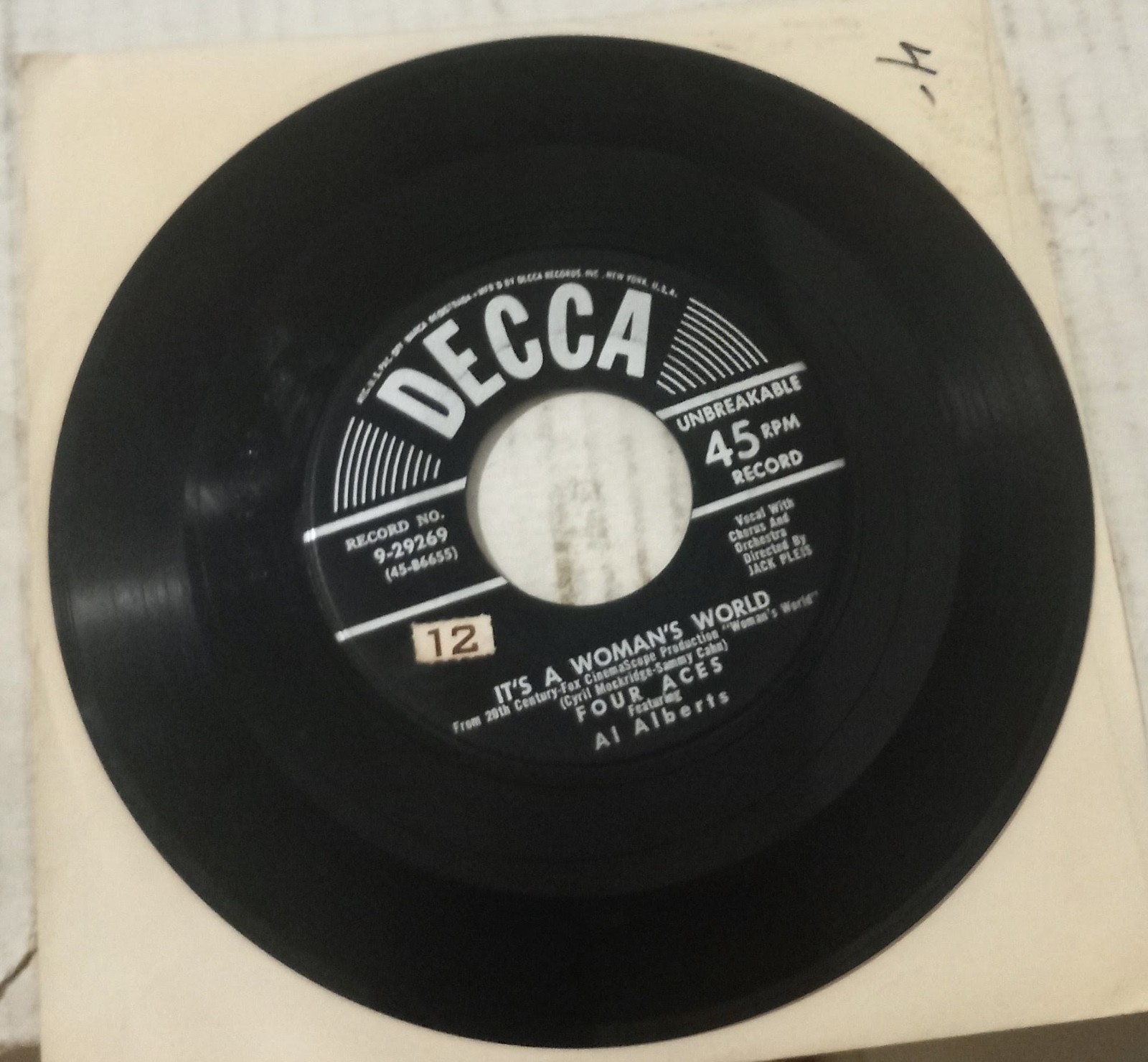The Four Aces 45 RPM It's A Woman's World Decca Records 1954 9-29269