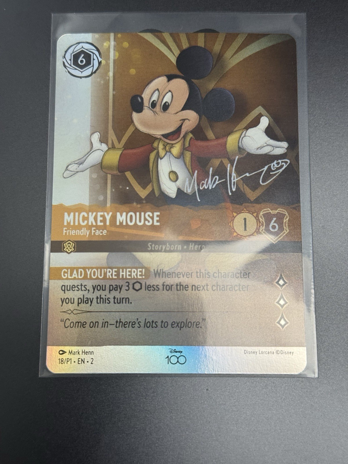 Disney Lorcana Mickey Mouse Friendly Face 18/P1 Disney100 D100 Promo Foil