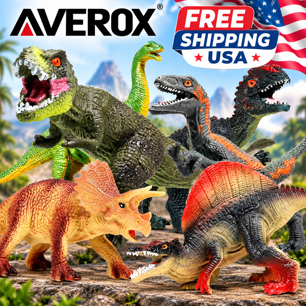 Jumbo Dinosauro Giocattolo Set, 12 Pezzi Dinosauri Realistici Giocattoli per Bambini Grande Dinosauro