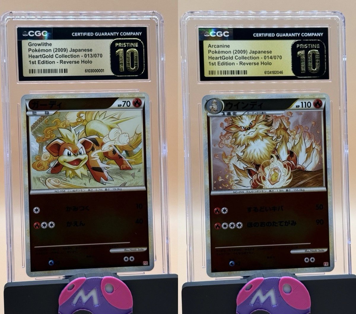 Growlithe/Arcanine HeartGold Coll. 1st Ed Rev Holos 013-014/070 CGC Pristine 10s