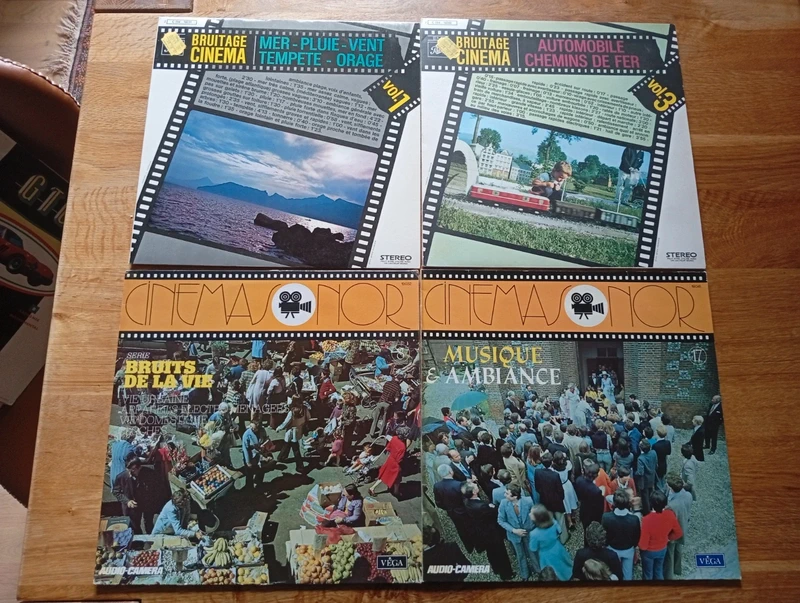 Lot 4 lp Bruitages Cinéma Ambiances Sonores automobile chemin de fer mer pluie vent vie urbaine