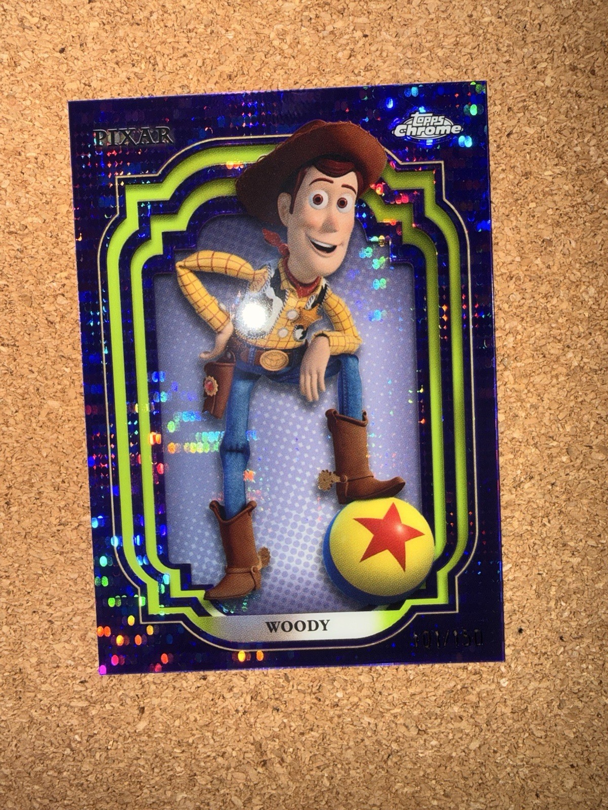 Woody 2024 Topps Chrome Disney #63 Purple Green Pulsar Refractor /150, Sleeved