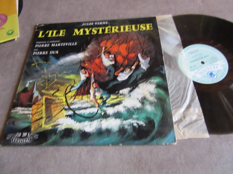 vinyle 33 tours  jules  verne l ile  mysterieuse  pierre marteville  pierre  dux