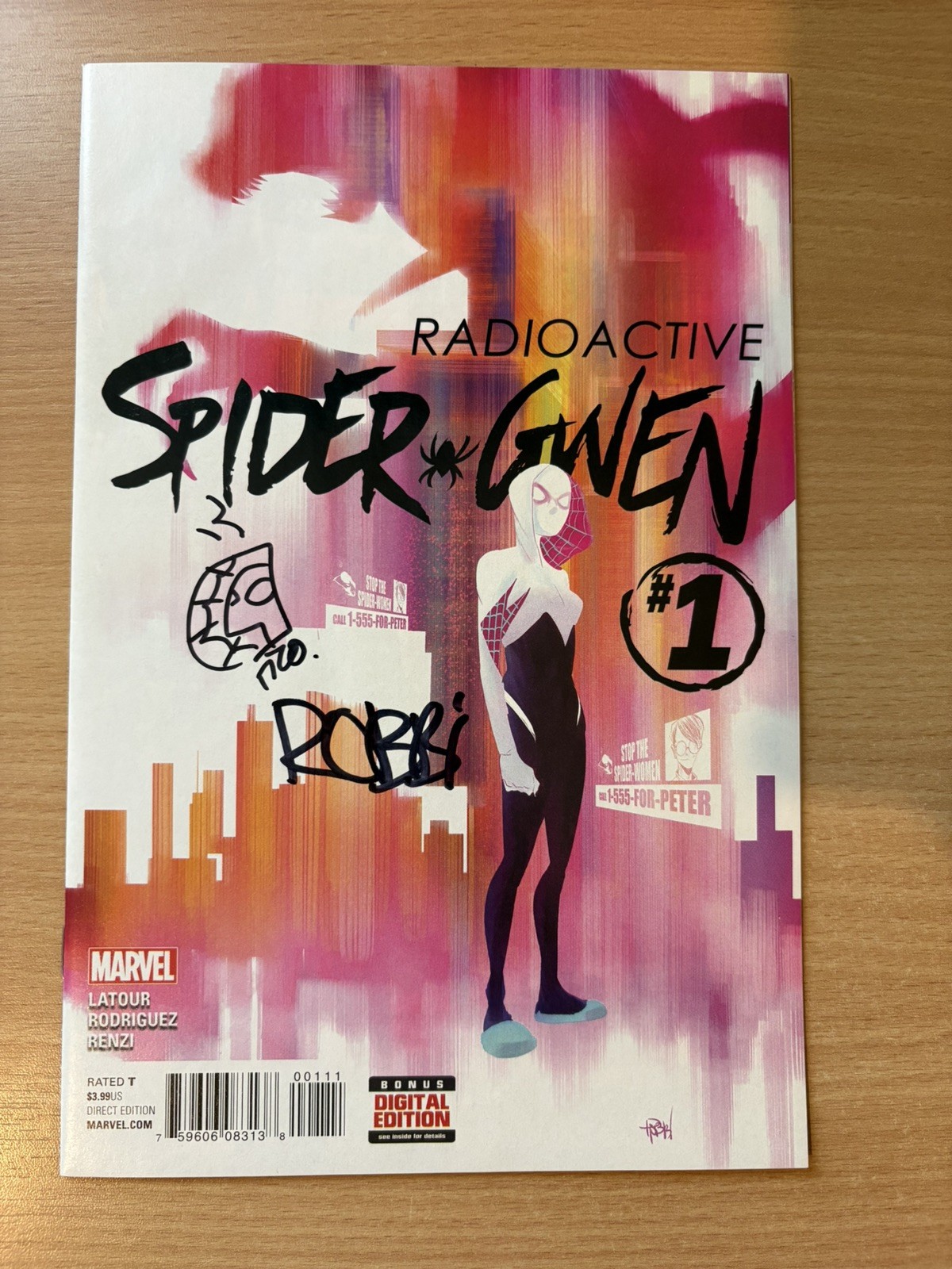 Radioactive Spider-Gwen #1 FIRMATO da Robbi Rodriguez & Rico Renzi schizzo 