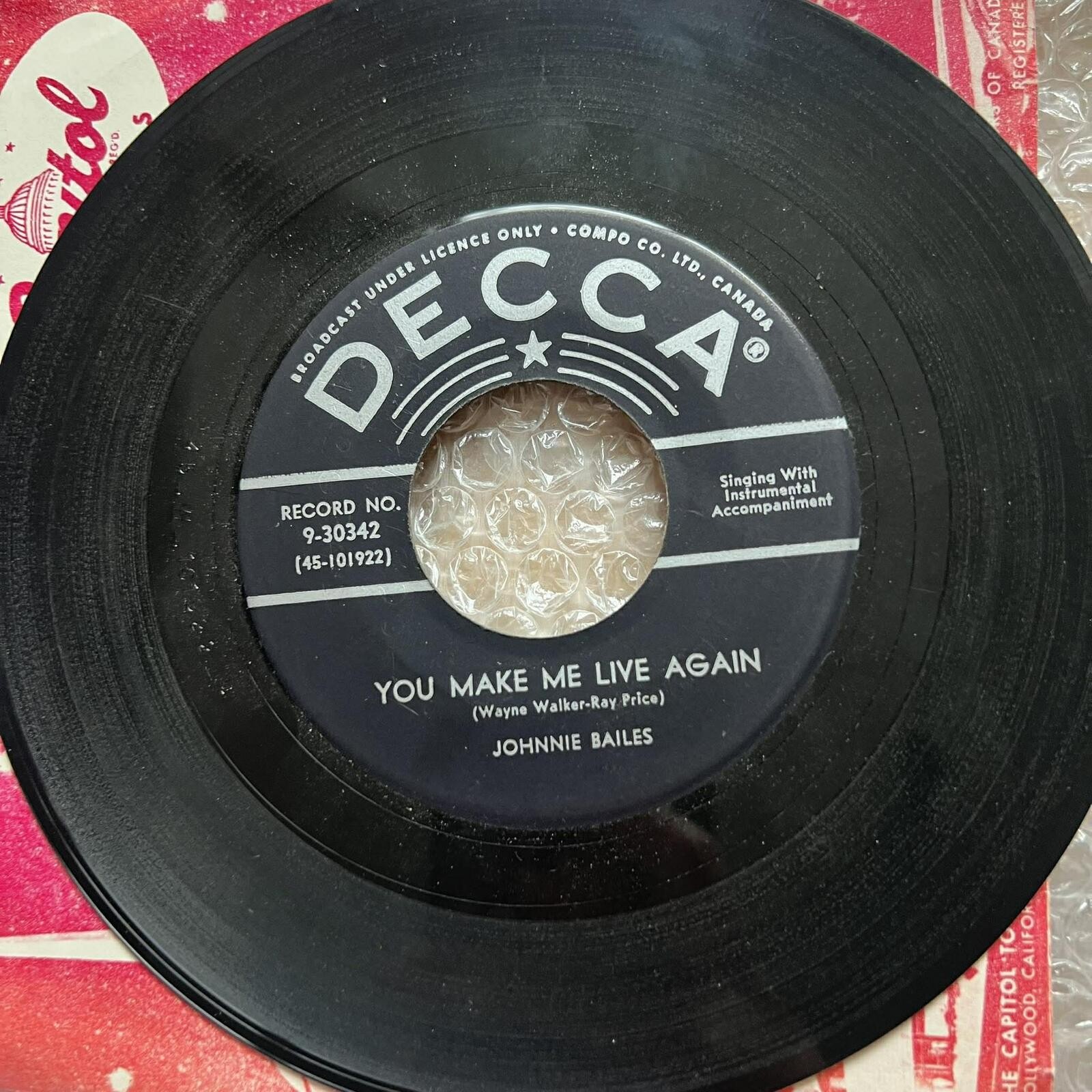 Johnnie Bailes - I owe it to my Heart/You Make me Live Again 45rpm VG+ R78