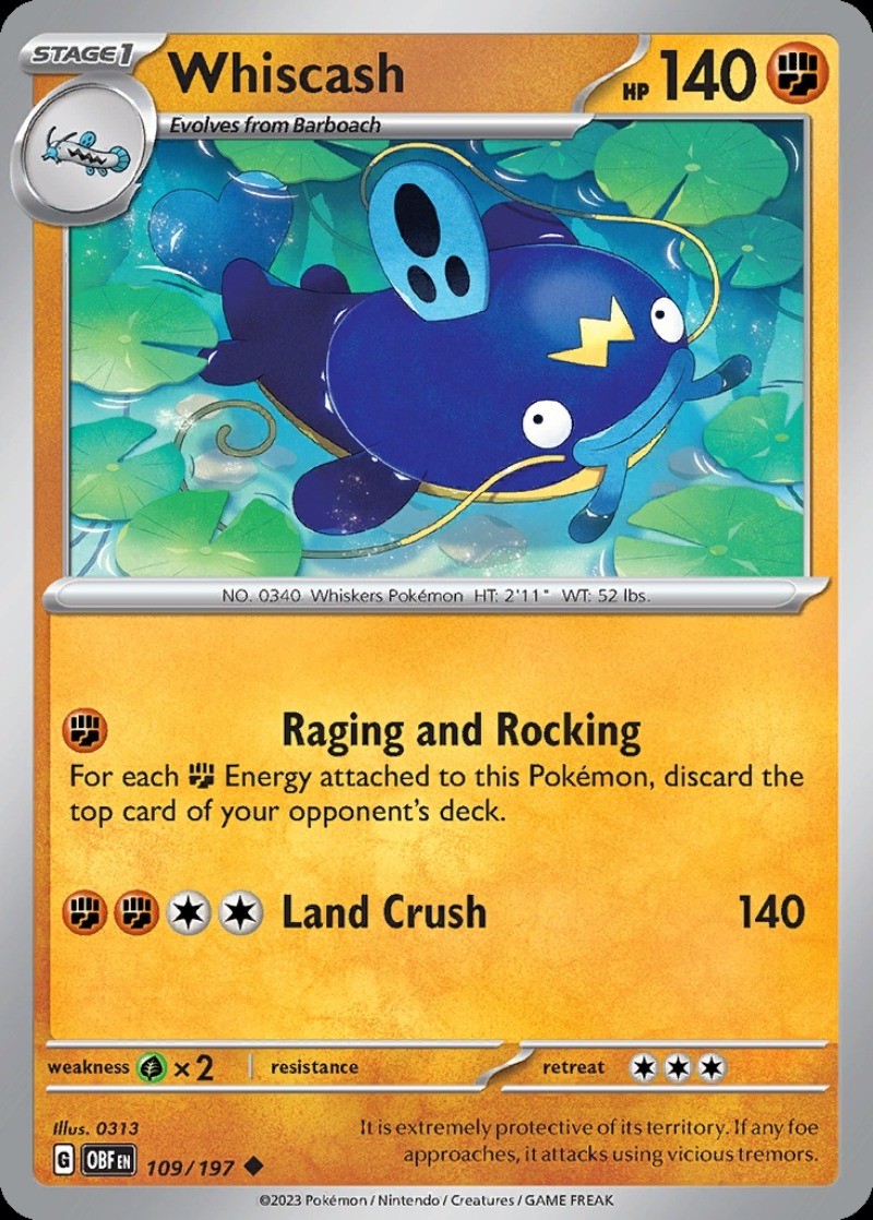 Whscash Fiamme di Ossidiana #109 Pokémon TCG