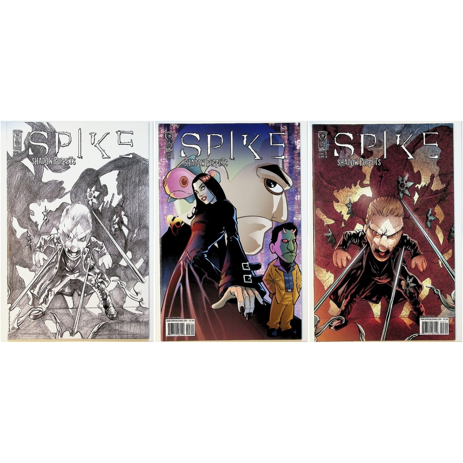IDW Comic Spike Shadow Puppets #3 lotto 2007 tutte e 3 le copertine Urru Messina RI set