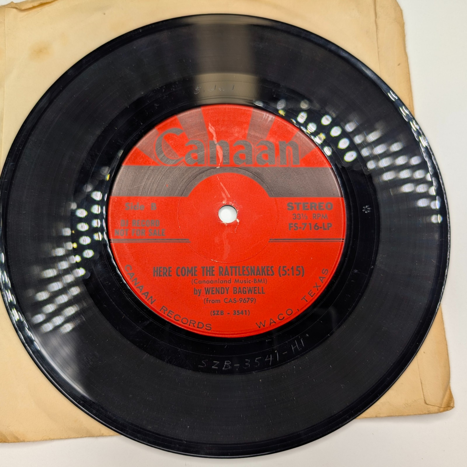 Wendy Bagwell Here Come The Rattlesnakes 7" 33 RPM DJ Promo Canaan Comedy 1970