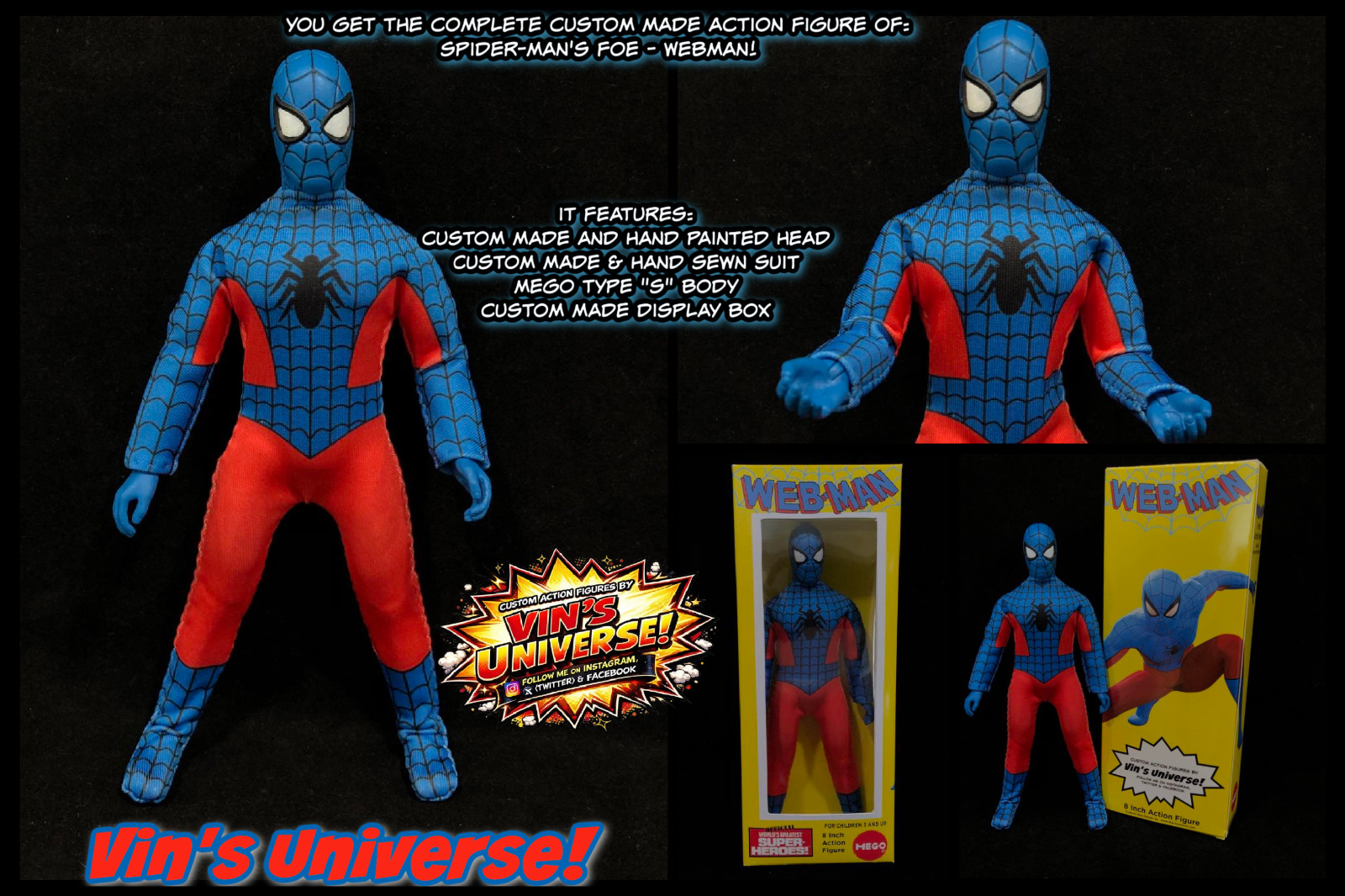 Modellino Spider-Man Web-man scala 8" personalizzato e scatola da esposizione