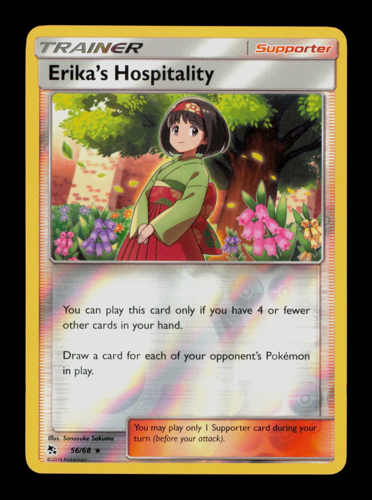 Erika's Hospitality 56/68 Pokemon Hidden Fates Holo Trading Card TC