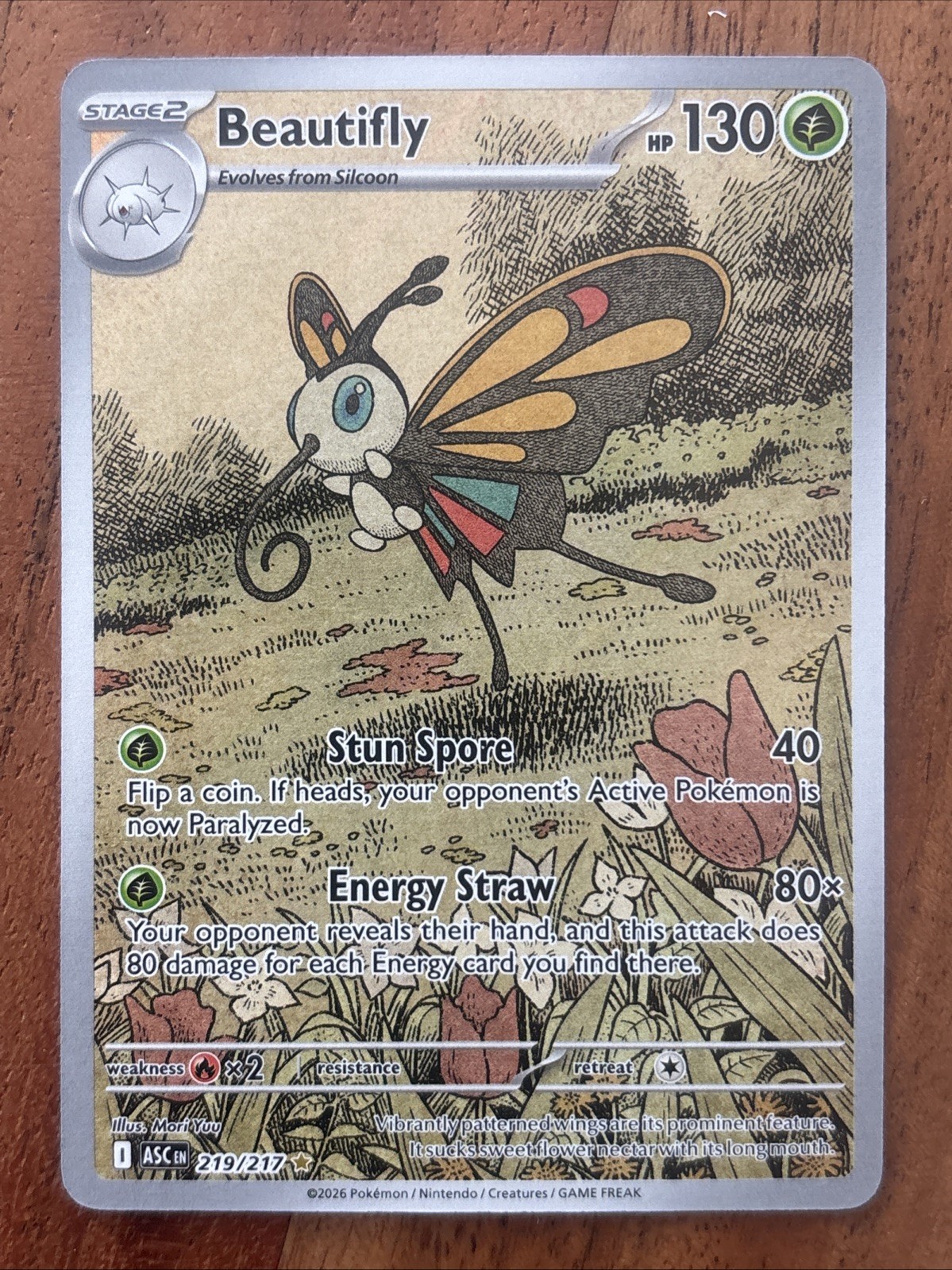 Pokémon TCG Beautifly 219/217 Illustrazione Eroi Ascesi Carta Rara NM