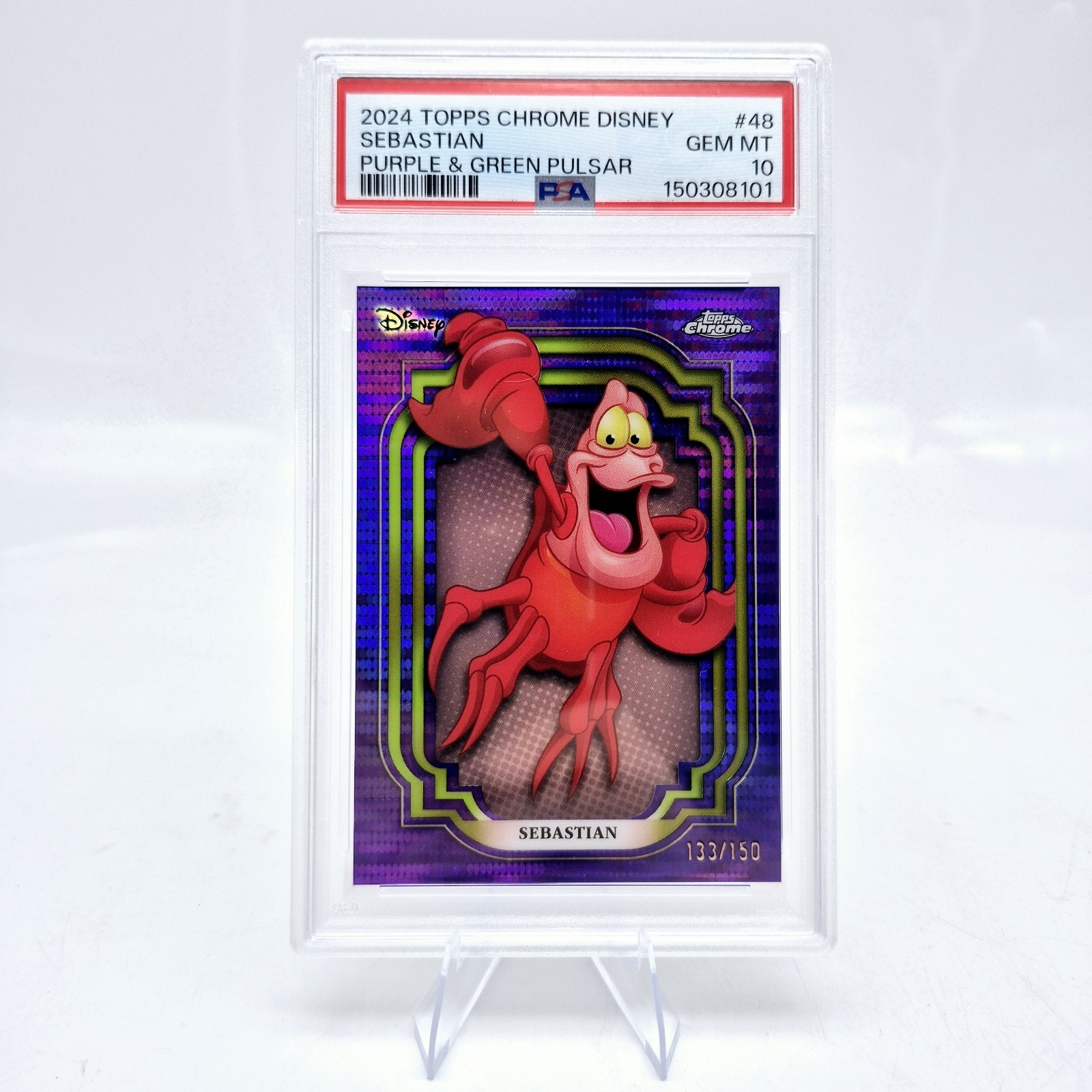 2024 Disney Topps Chrome Sebastian #48 PSA 10 Pulsar viola verde /150