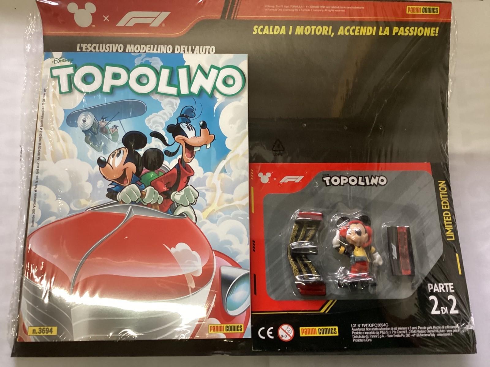 Topolino n.3694 con seconda  parte modellino auto F1 nuovo  sigillato Panini