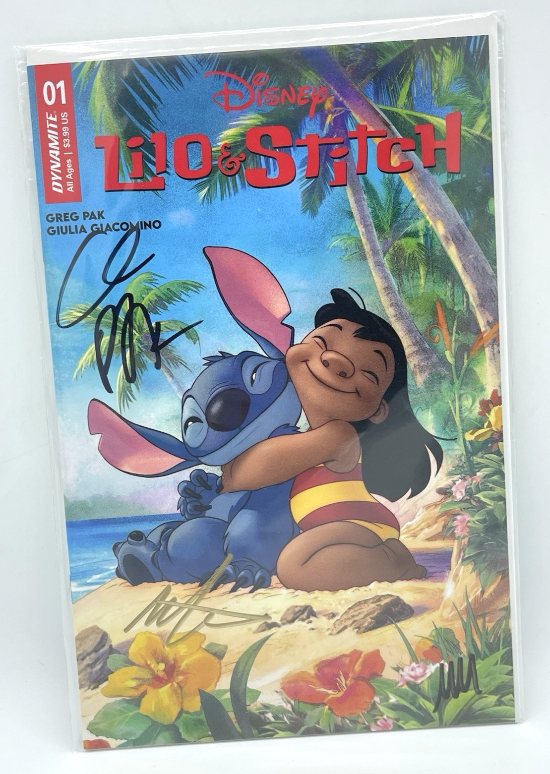 Lilo & Stitch #1 firmato Greg Pak Nate Cosby Moana McAdams COA Dynamite Comics quasi nuovo