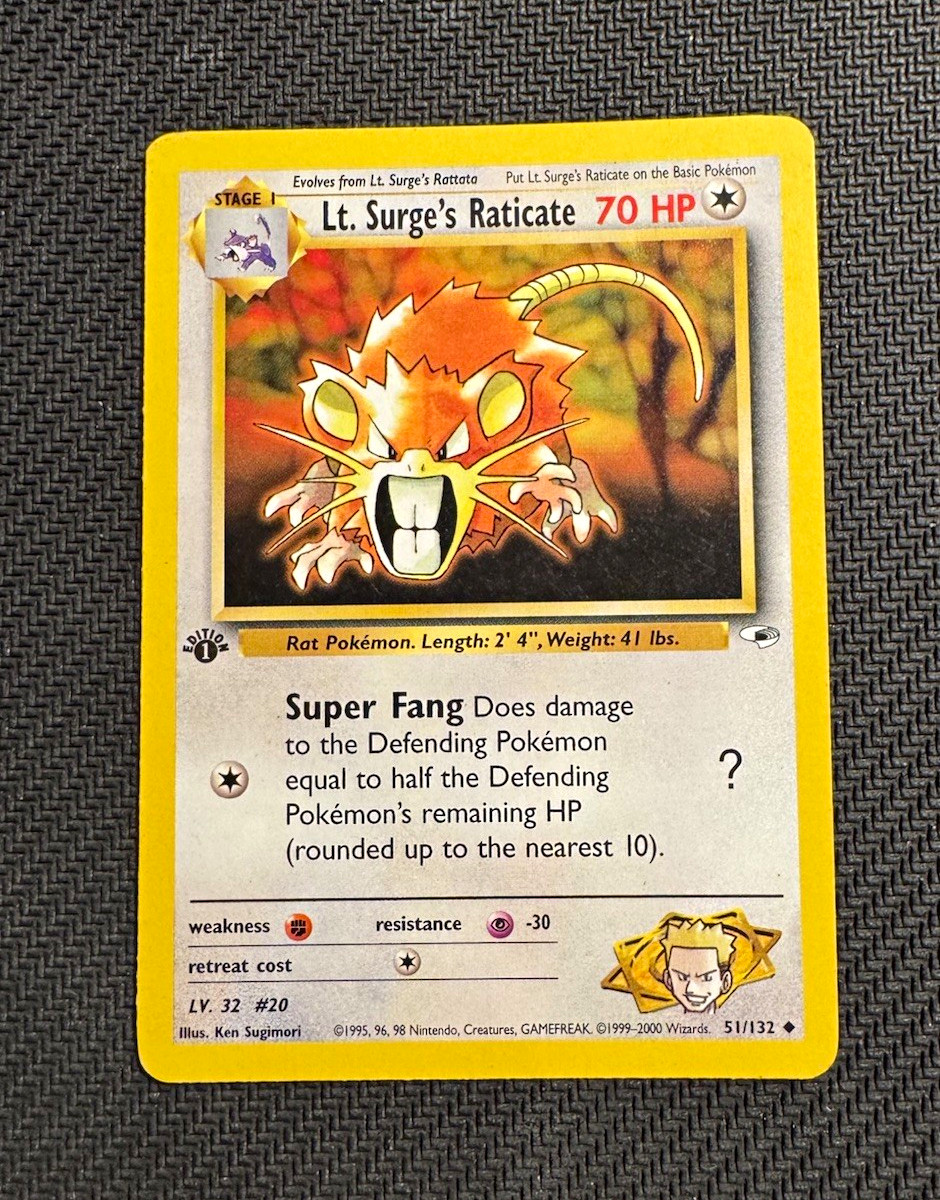 Tenente Surge's Raticate 1a Edizione 051/132 Gym Heroes Pokemon Non Comune TCG - NM/LP