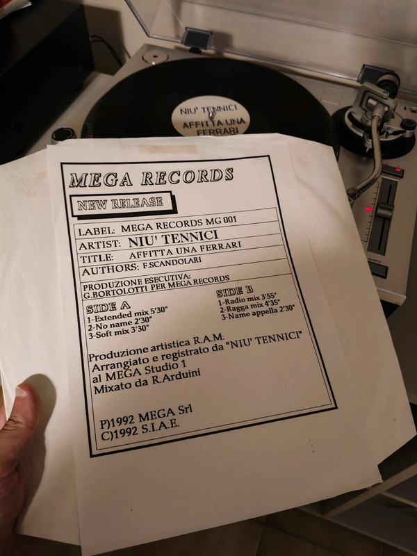 Vinile 12" Promo Niu' Tennici - Affitta una Ferrari (1992) reggae raggamuffin ultra raro