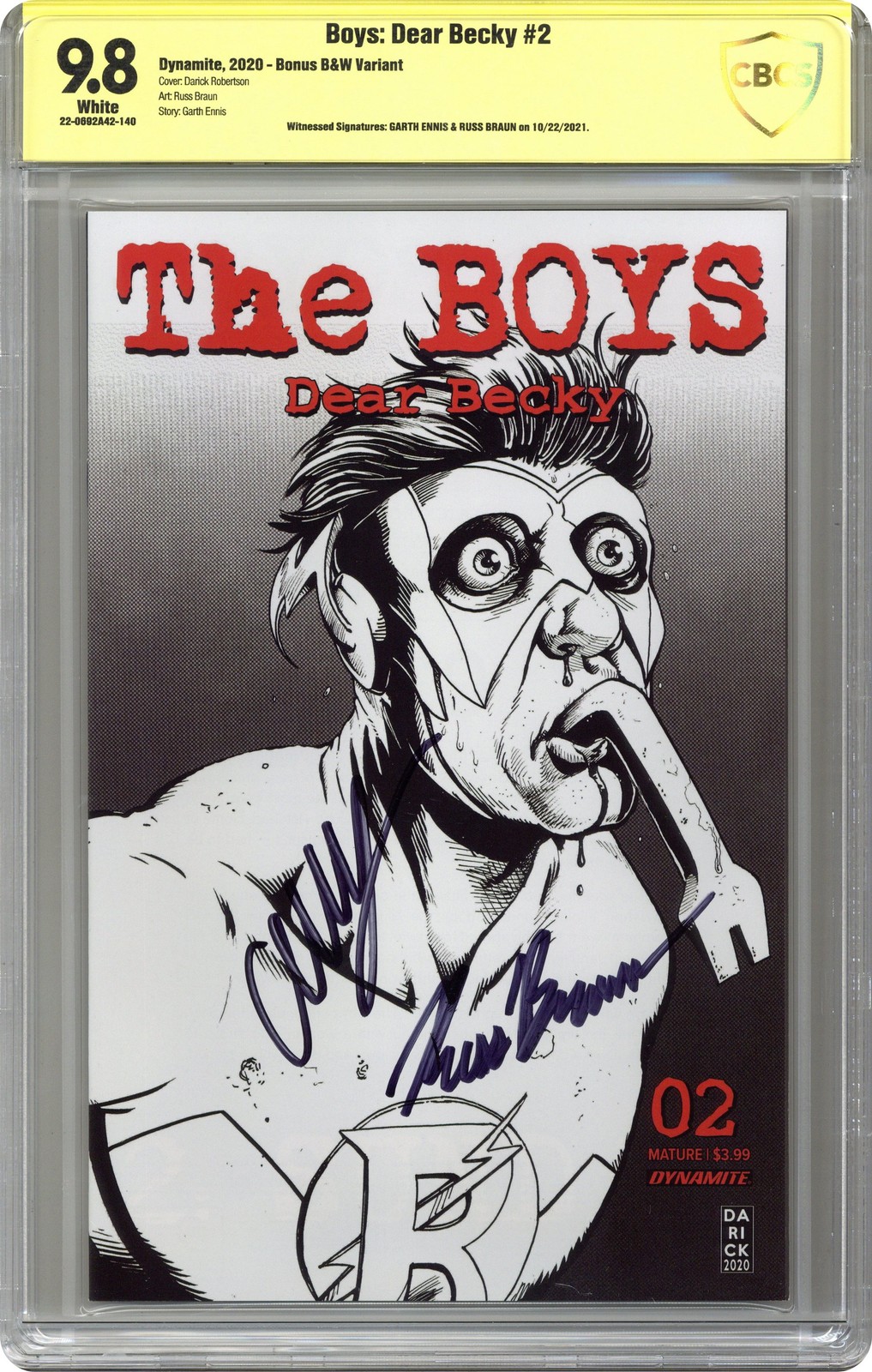 Boys Dear Becky #2B Robertson B&W CBCS 9.8 Witned Sig Ennis/Braun 2020