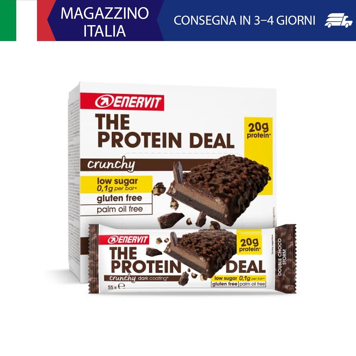 Enervit, The Protein Deal Crunchy Double Choco Storm, Barrette Proteiche, Gusto