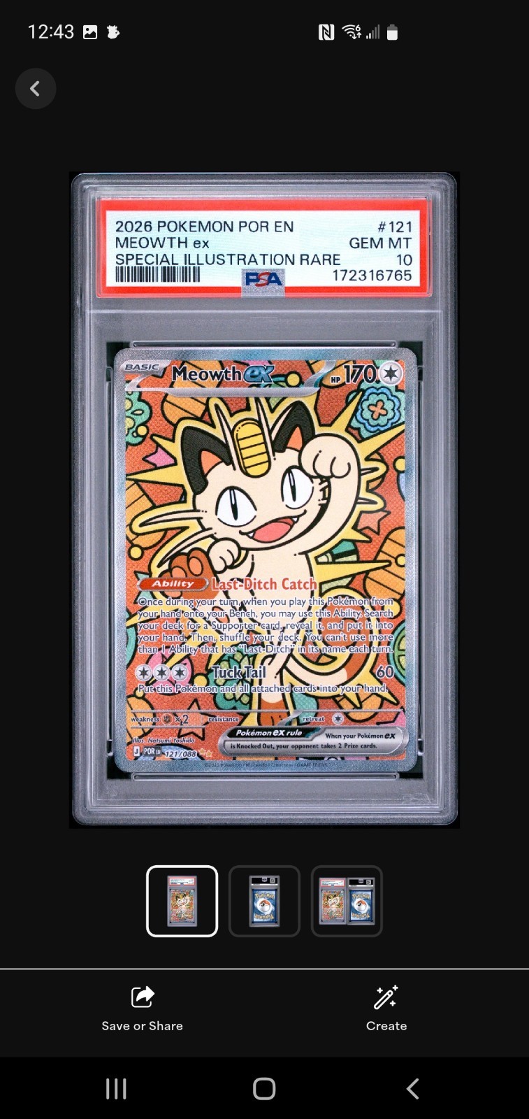 Meowth Ex PSA 10 Gemme MINT Pokemon Ordine Perfetto SIR Illustrazione Speciale Rara