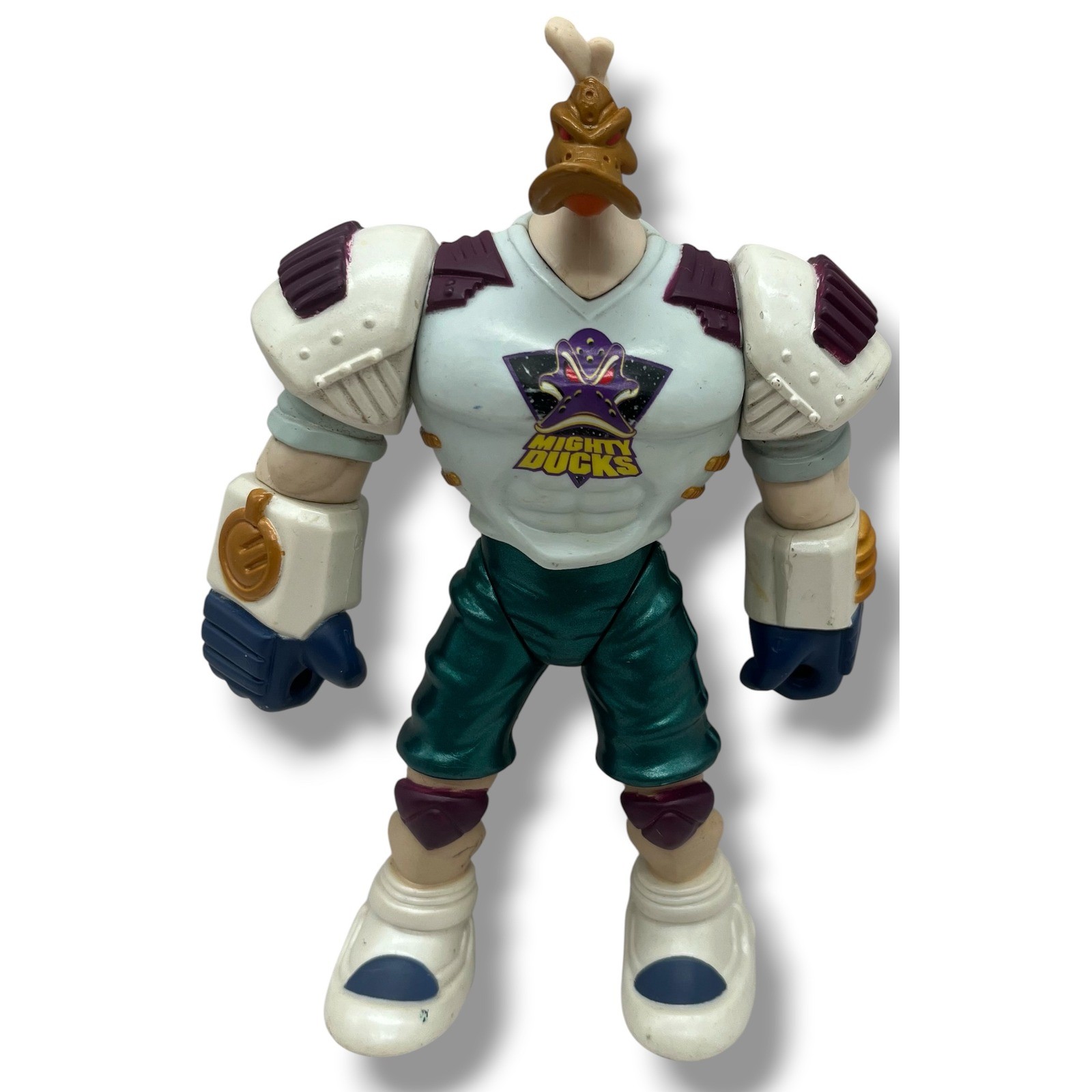 Modellino vintage Disney Mighty Ducks Grin anni 90 cartone animato giocattolo portiere 5,5 pollici