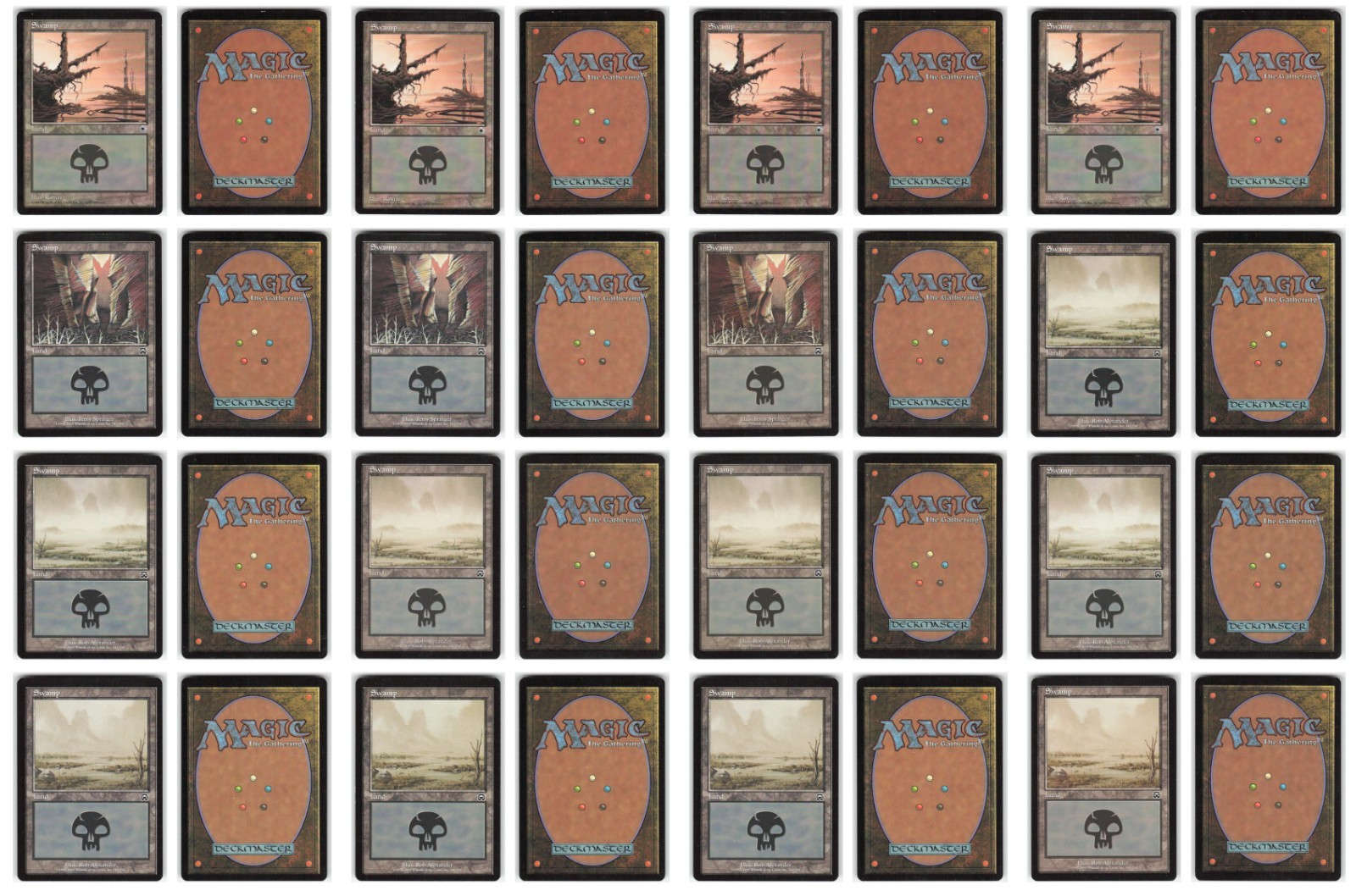 MTG Mercadian Masques Swamp lotto di 16 Black Border Basic Lands 1999 4 arti