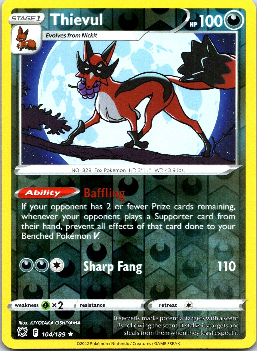 Thievul 104/189 - SWSH10: Astral Radiance - Reverse Holo Rare - NM