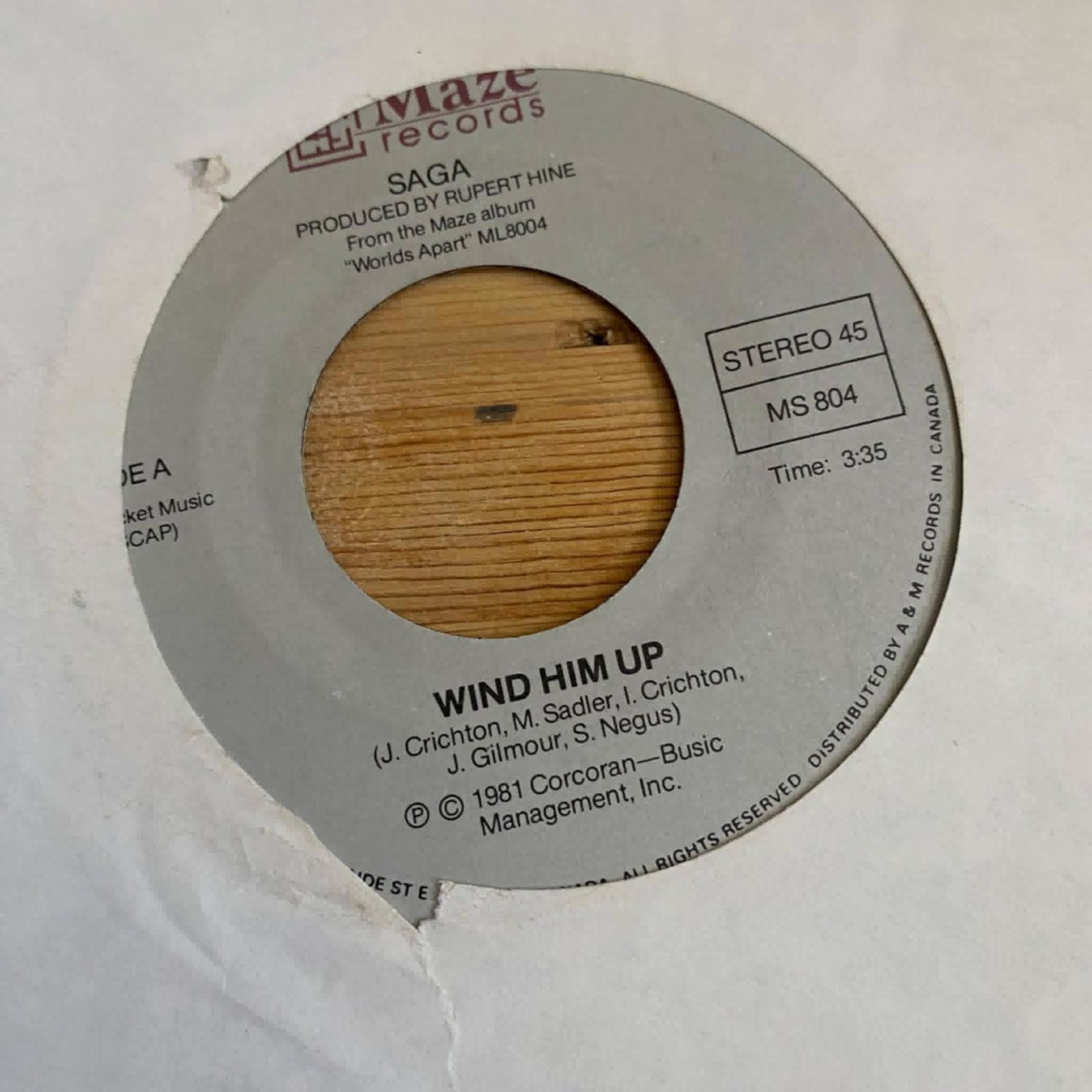 Saga - Wind Him Up/No Regrets MS 804 45rpm VG+ R33