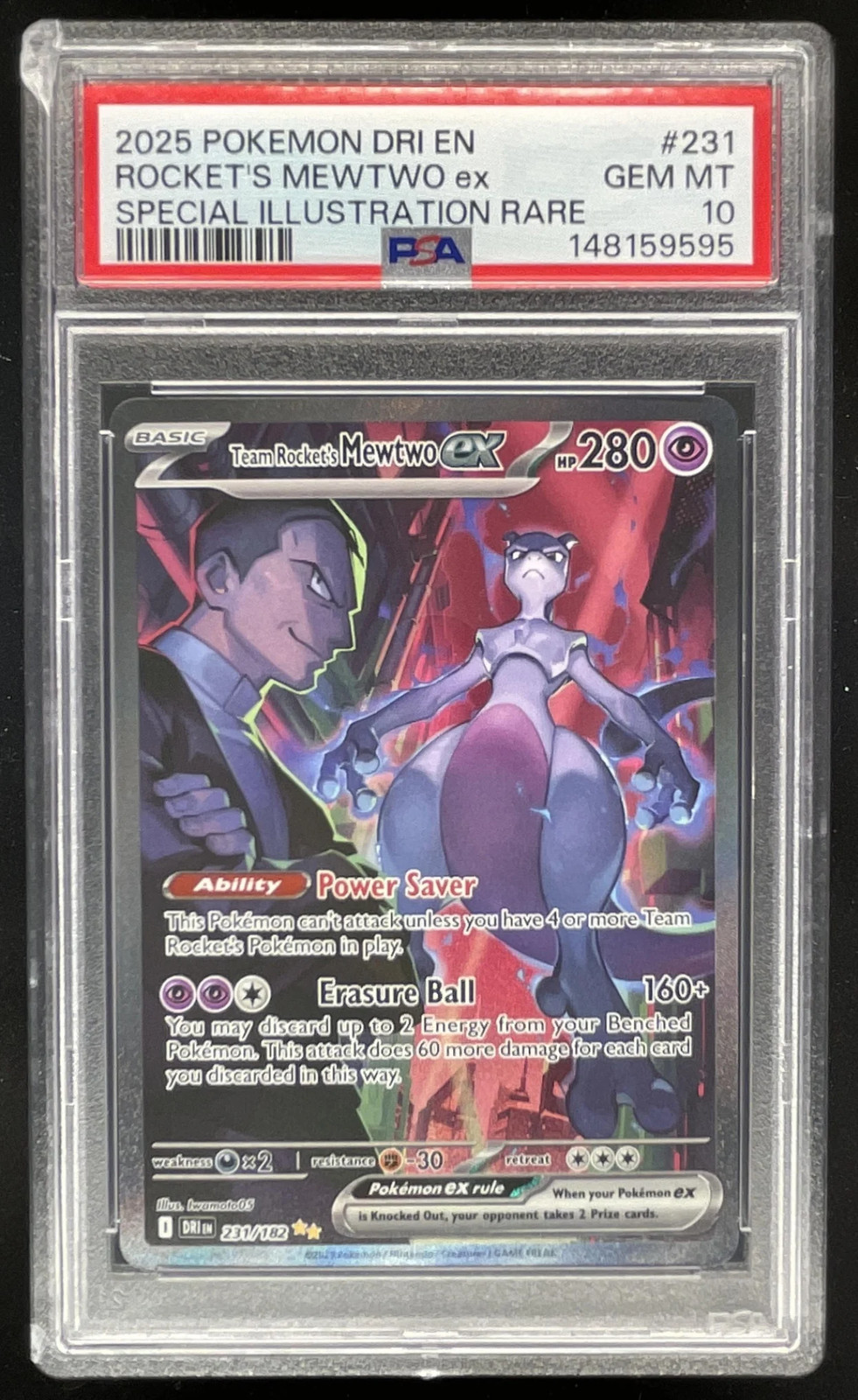 2025 Pokemon Rivali Destinati #231/182 Team Rocket's Mewtwo ex PSA 10