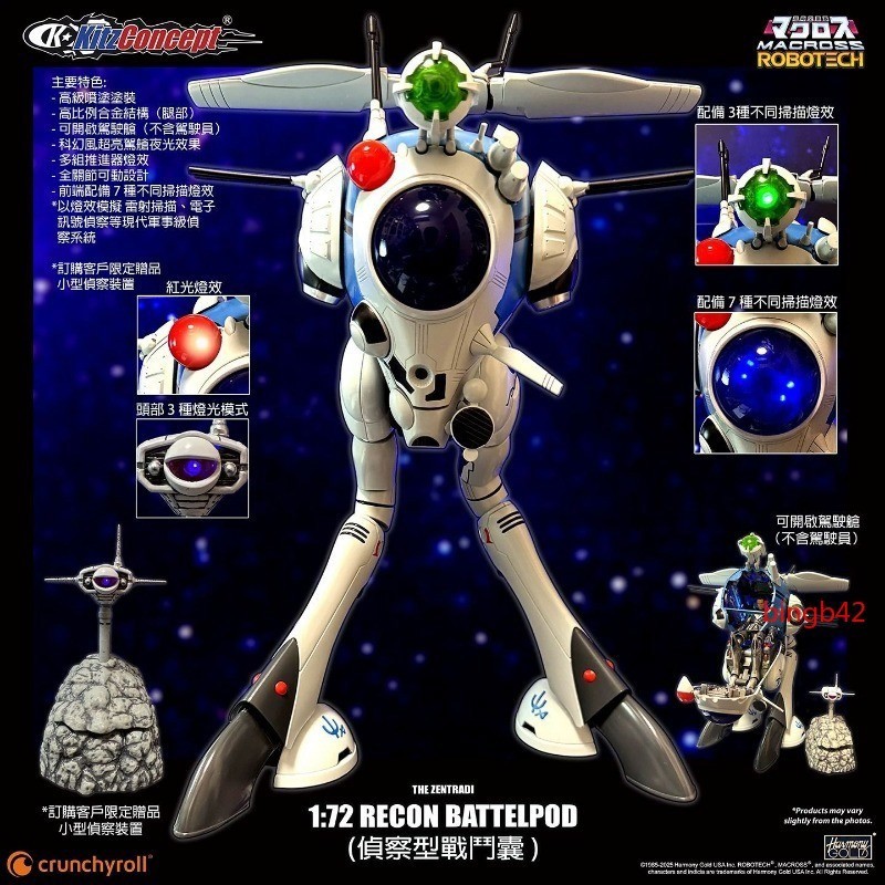 Modellino action figure 1/72 Anime Robotech Centraedi Recon Battle Pod giocattolo illuminato