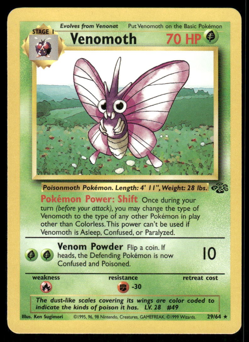 Pokemon Cards Venomoth 29/64 Unlimited Jungle Rare LP