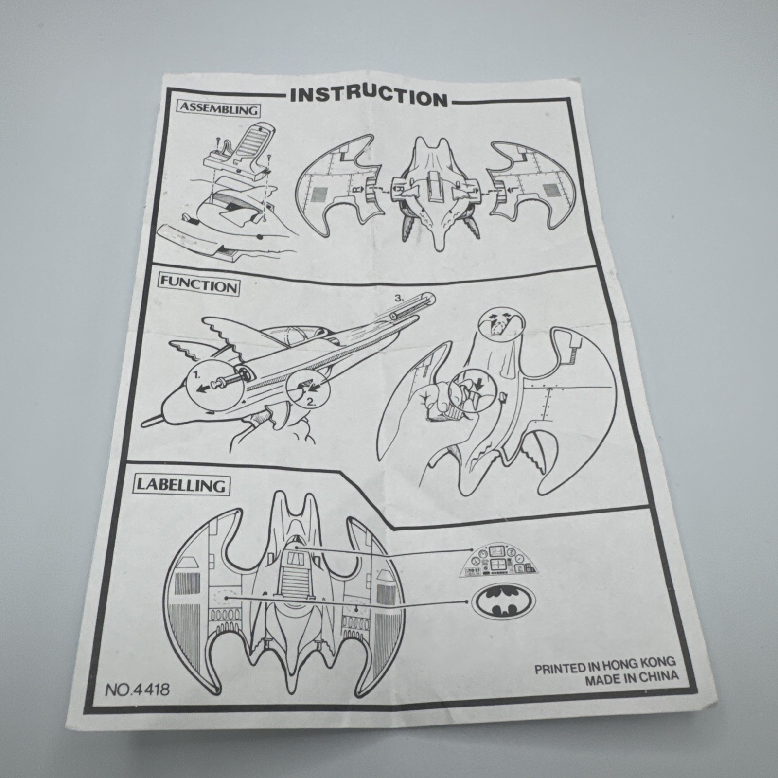 1990 Kenner BATJET Or Batwing Batman The Dark Knight Collection Instructions