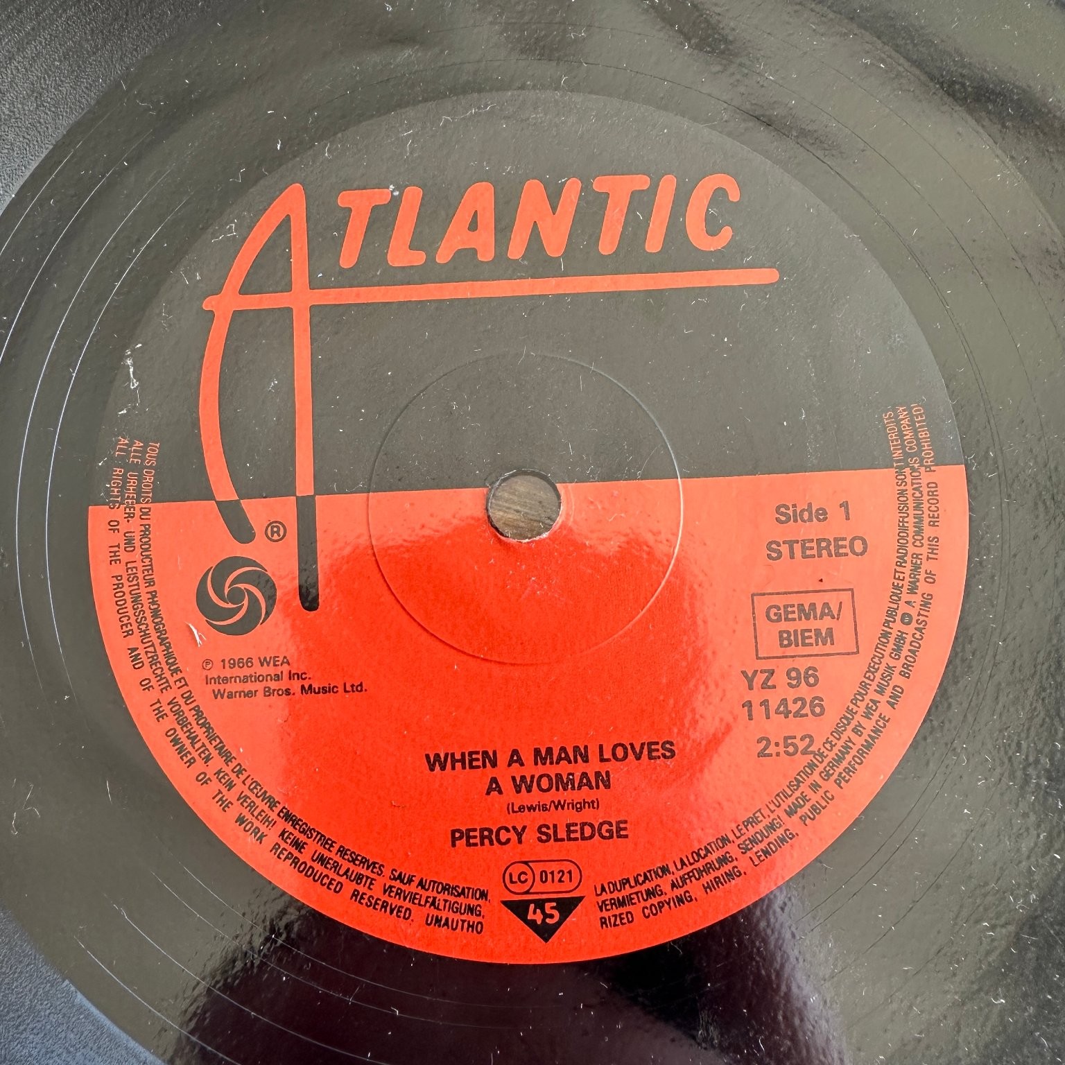 Percy Sledge – When A Man Loves A Woman 7" Single 1966 Atlantic Soul 45 RPM