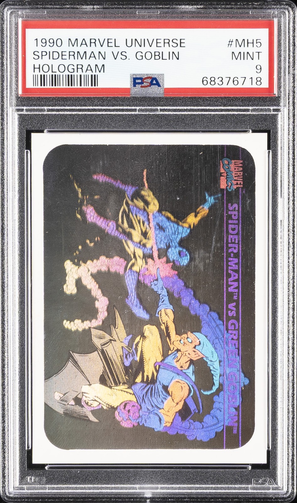 1990 MARVEL UNIVERSE OLOGRAMMA #MH5 SPIDER-MAN VS. GREEN GOBLIN PSA 9