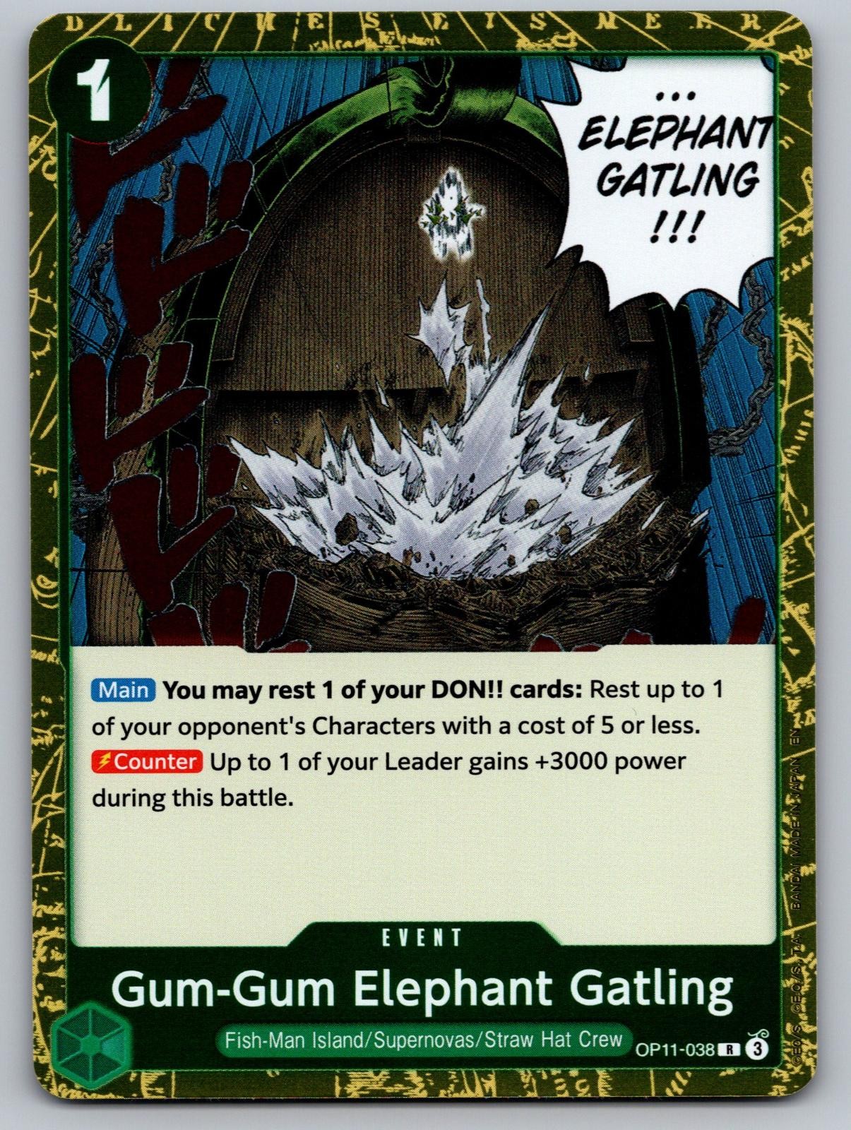 GUM-GUM ELEPHANT GATLING OP11-038 UN PUGNO DI VELOCITÀ DIVINA PEZZO UNICO FOIL QUASI NUOVO/M