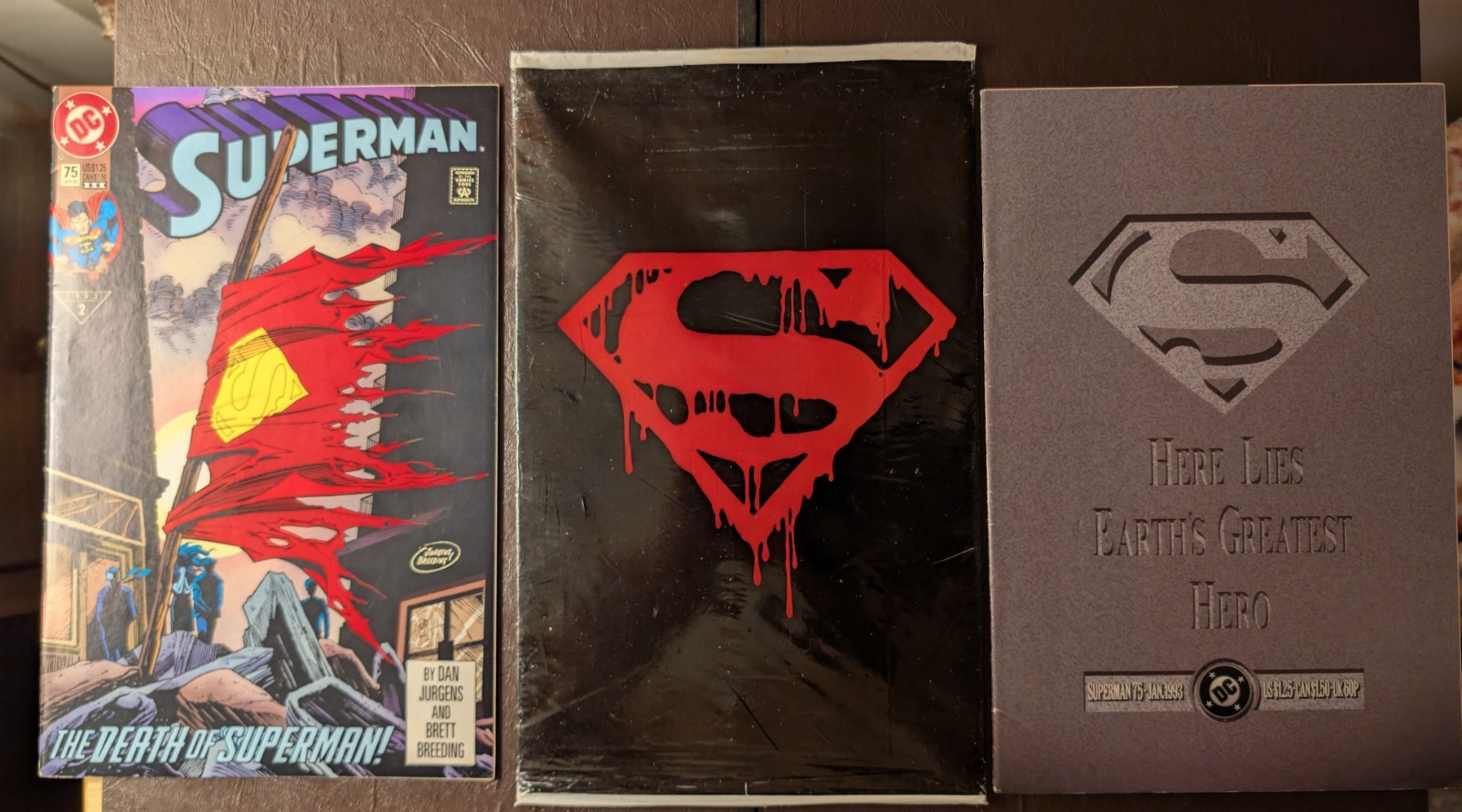 Lotto fumetti Superman 75 Morte di Superman sigillati nero polisacco seconda terza stampa