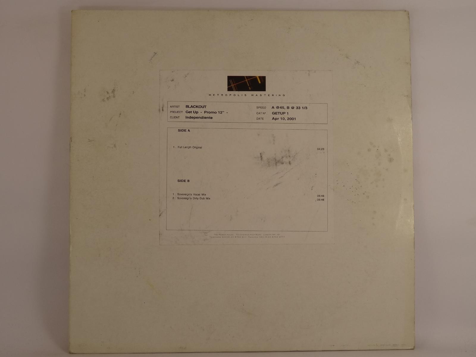 BLACKOUT GET UP (185) 3 Track Promo 12" Single including Company Sleeve METROPOL