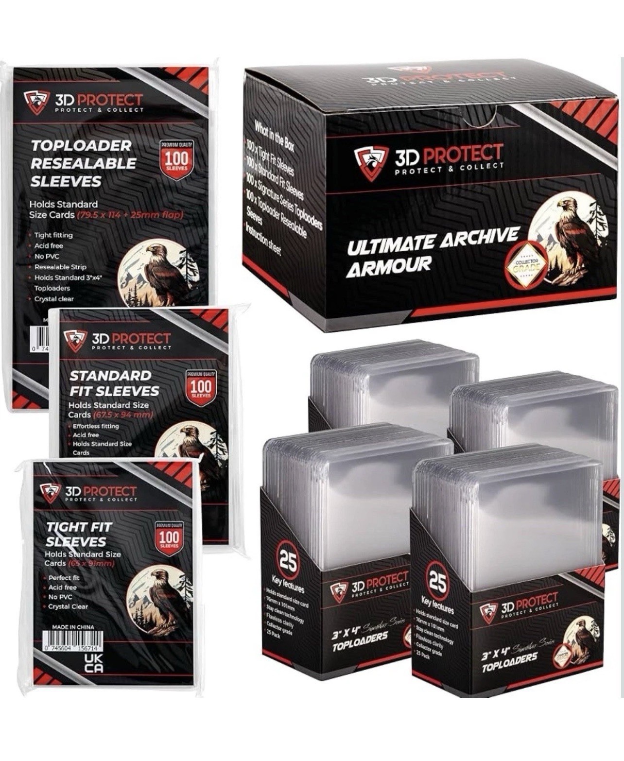 Archive Armour 4 In 1 Card Protector Bundle Tight & Standard Sleeves Toploaders