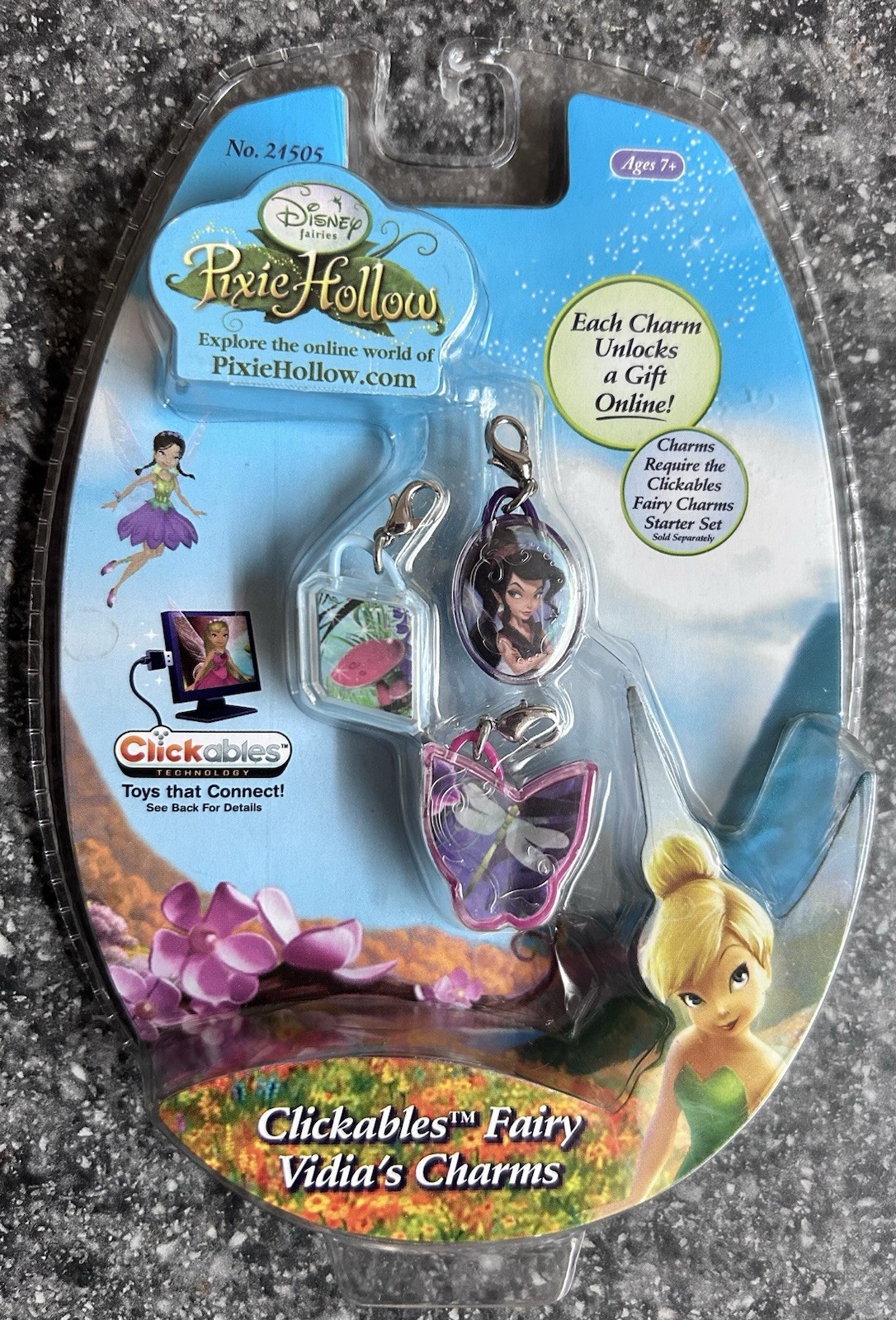 Bracciale Vintage Disney Fairies Pixie Hollow VIDIA Cliccables Charm NUOVO #21505