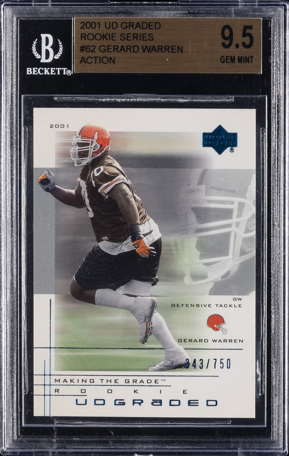 2001 UD GRADED ROOKIE SERIES ACTION #62 GERARD WARREN BGS 9.5
